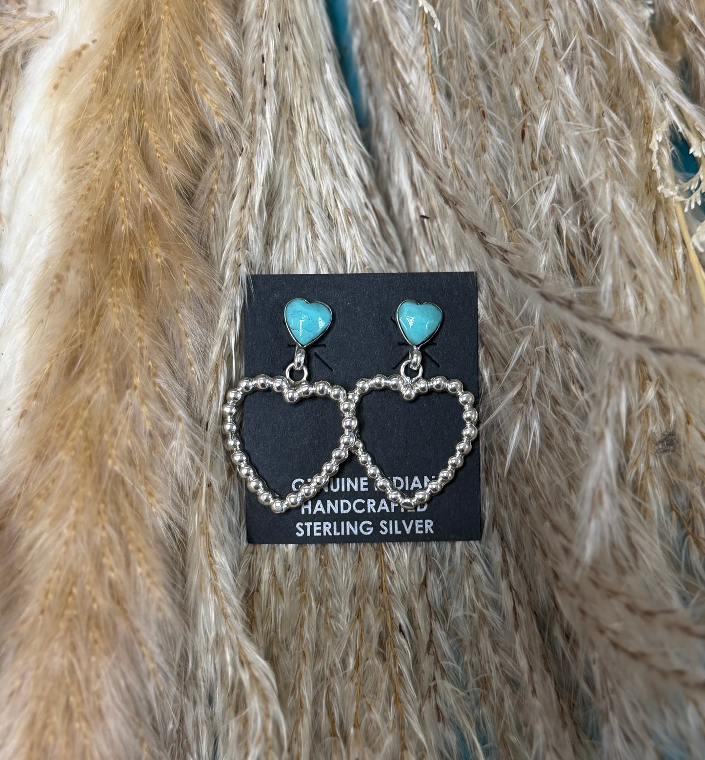 Phyllis A. Smith Kingman Turquoise Heart Dangle Earrings | Native Made 925 Sterling Silver