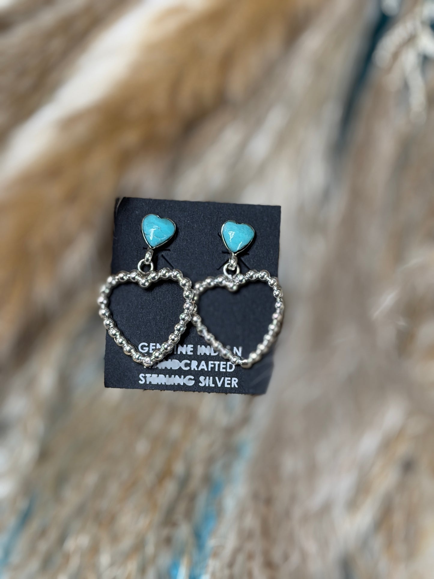 Phyllis A. Smith Kingman Turquoise Heart Dangle Earrings | Native Made 925 Sterling Silver