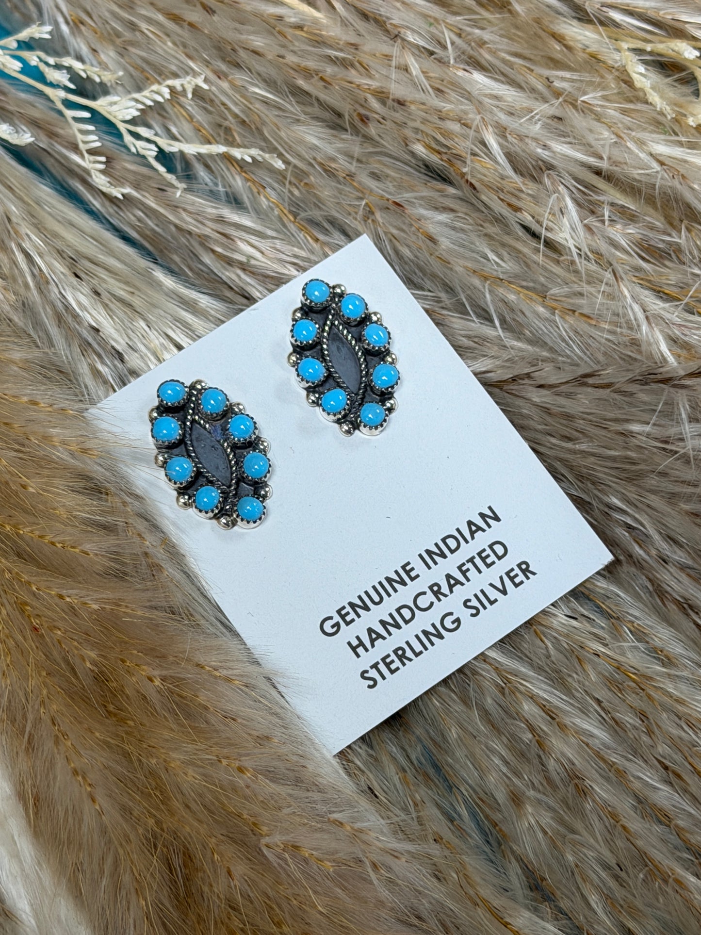 Turquoise Cluster Stud Earrings | Native Made 925 Sterling Silver | R. Blanchard Kingman
