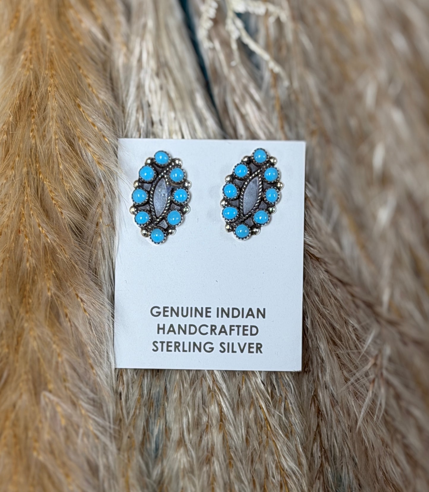 Turquoise Cluster Stud Earrings | Native Made 925 Sterling Silver | R. Blanchard Kingman