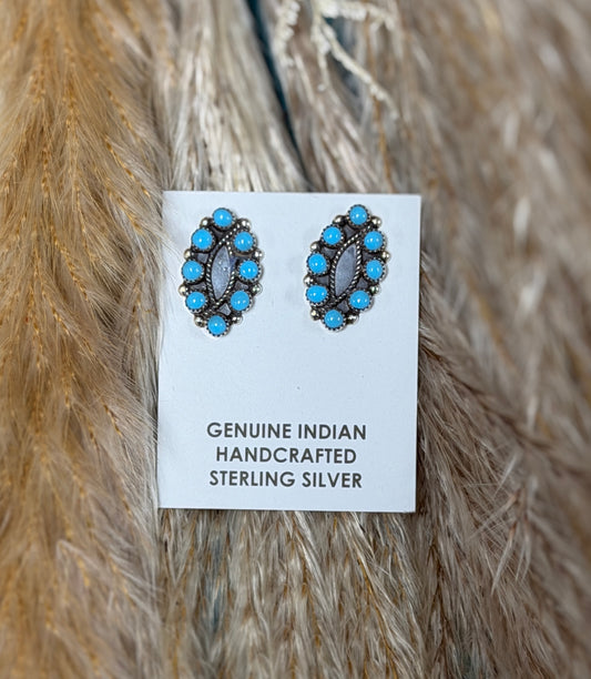 Turquoise Cluster Stud Earrings | Native Made 925 Sterling Silver | R. Blanchard Kingman