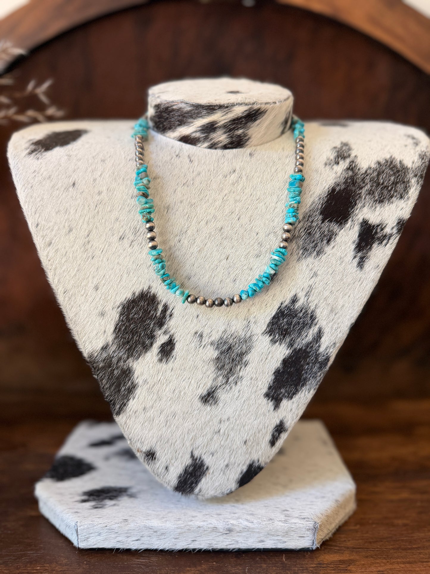 Kingman Turquoise & Sterling Silver Pearl Necklace – 20"