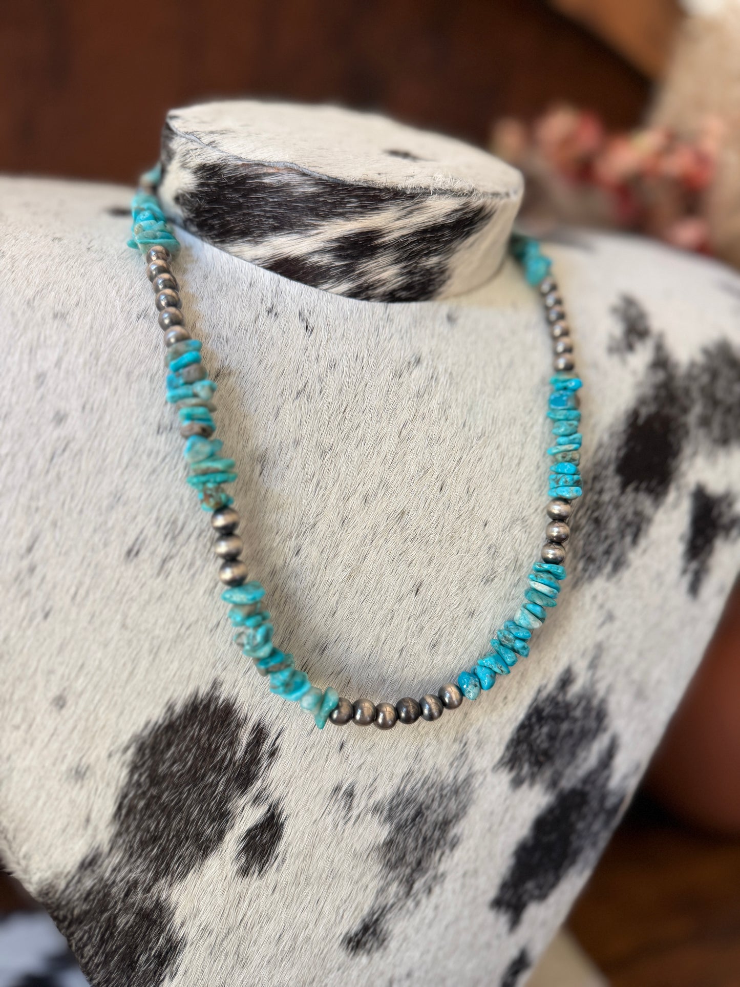 Kingman Turquoise & Sterling Silver Pearl Necklace – 20"