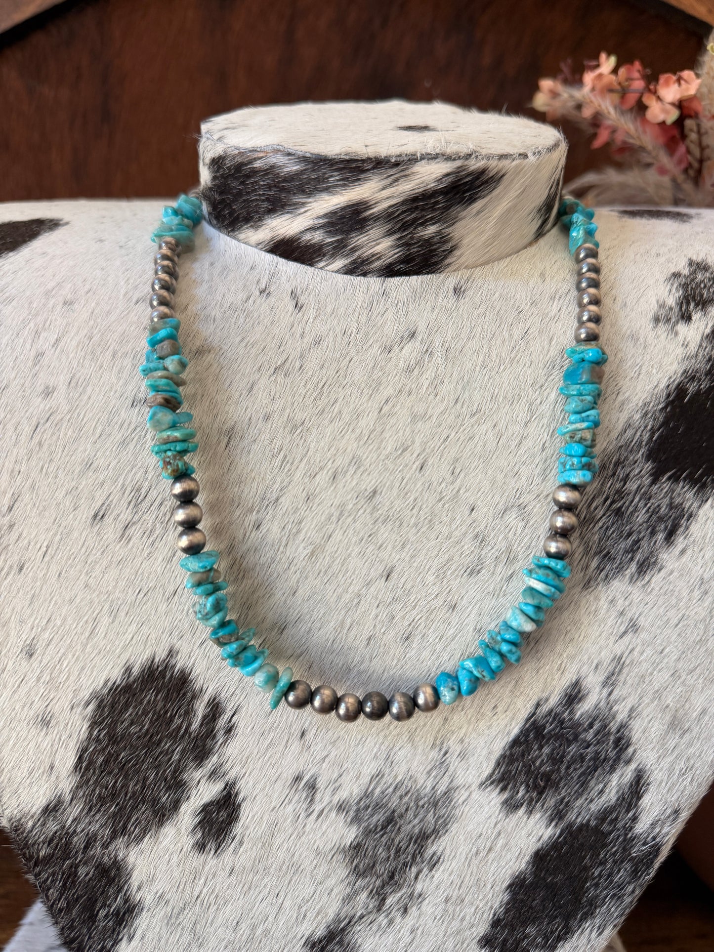 Kingman Turquoise & Sterling Silver Pearl Necklace – 20"