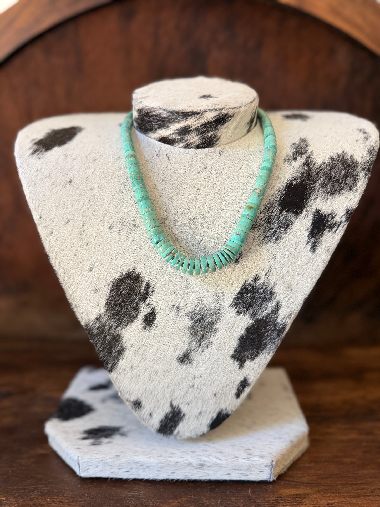Santo Domingo Genuine Turquoise Necklace – 20" - Native Made by Joanna & Joe Garcia