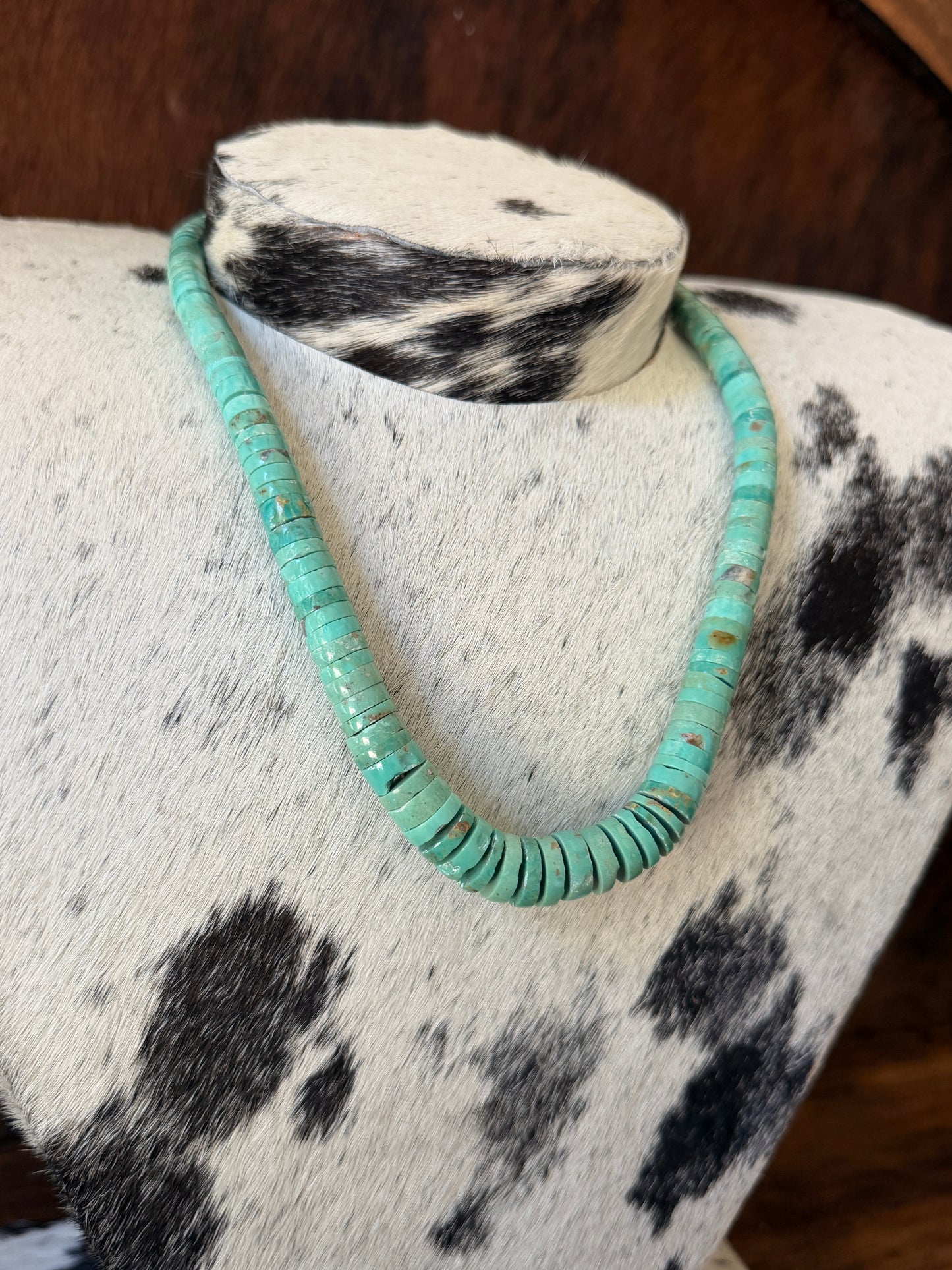 Santo Domingo Genuine Turquoise Necklace – 20" - Native Made by Joanna & Joe Garcia