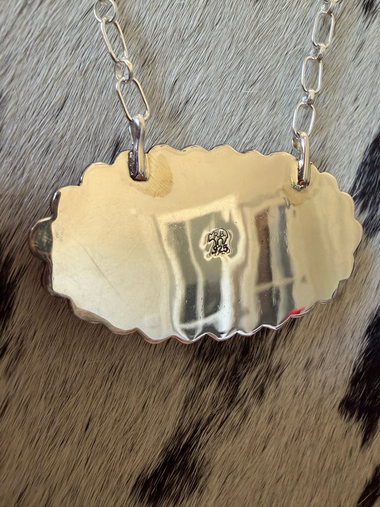 Turquoise Cluster Necklace – .925 Sterling Silver – 20"- Native Made by Sadie Jim