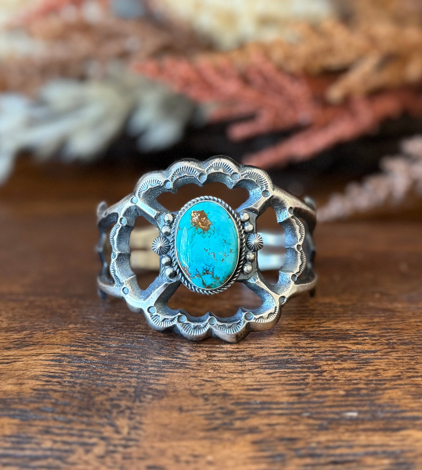 Royston Turquoise & 925 Sterling Silver Statement Cuff – 6.5"- Native Made by Harrison Bitsue