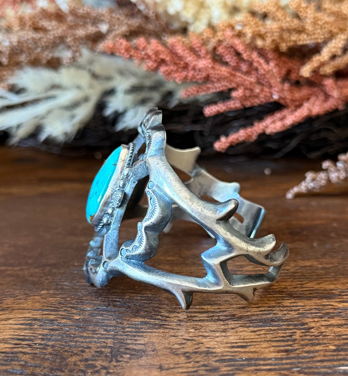 Royston Turquoise & 925 Sterling Silver Statement Cuff – 6.5"- Native Made by Harrison Bitsue