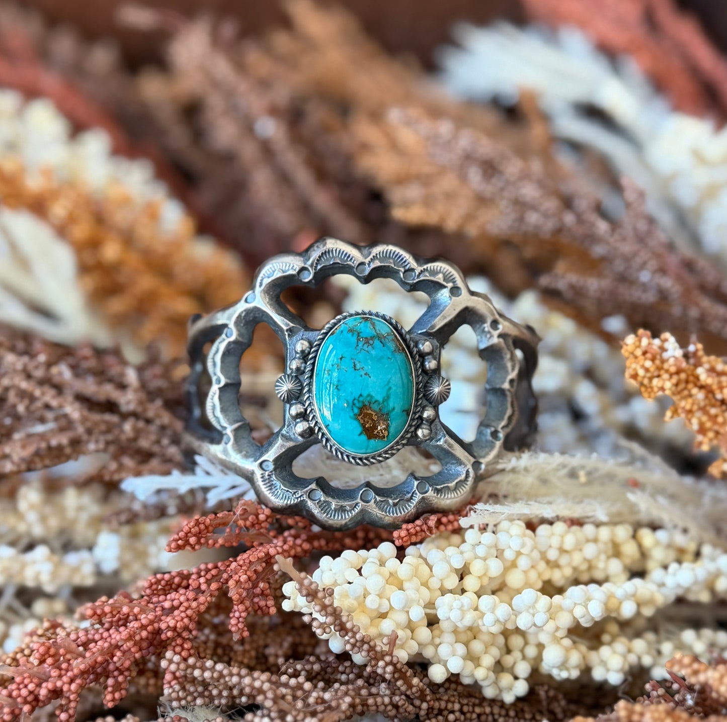 Royston Turquoise & 925 Sterling Silver Statement Cuff – 6.5"- Native Made by Harrison Bitsue