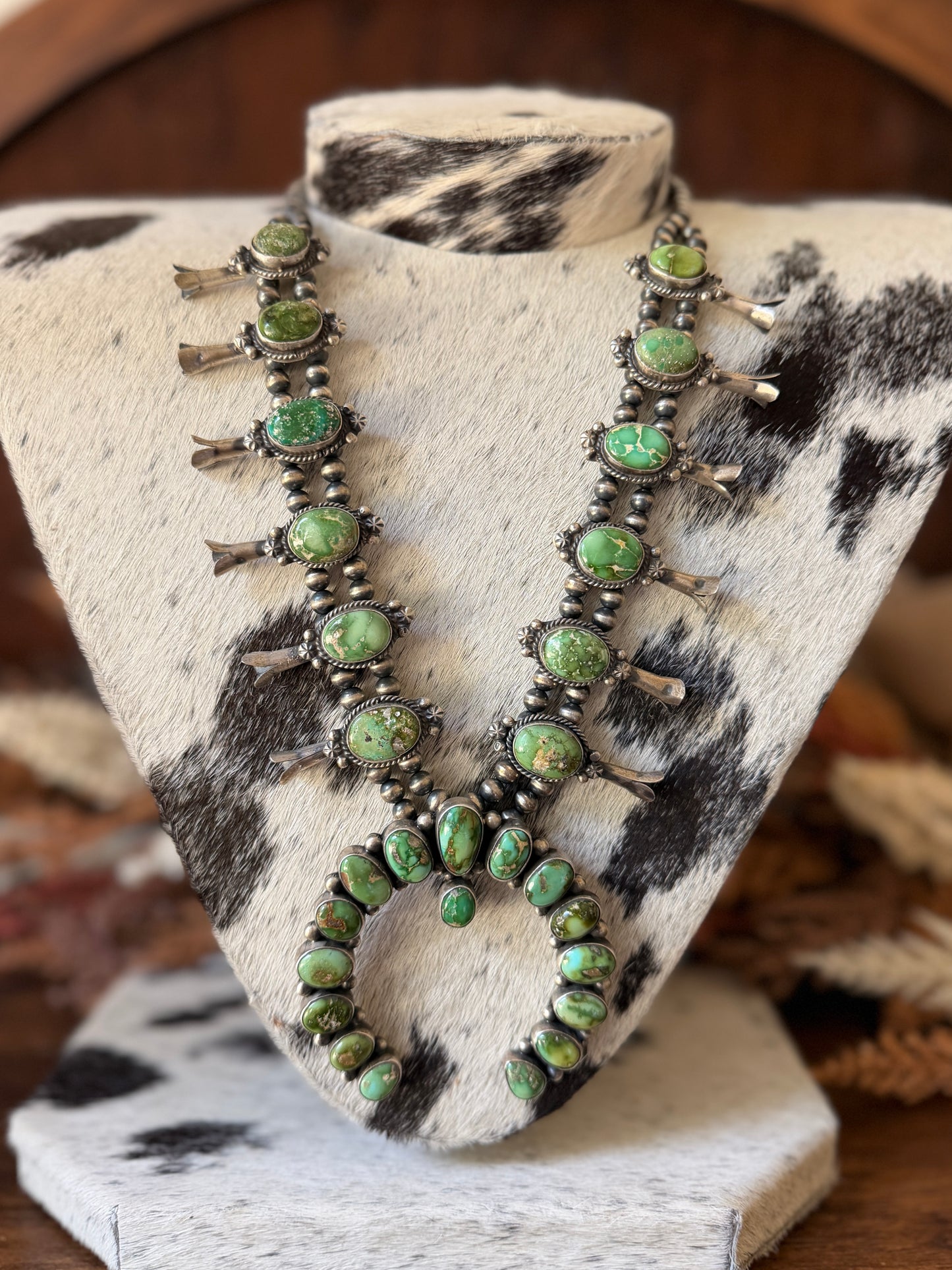 E.B. Smith Native Made Royston Turquoise & Sterling Silver Squash Blossom Necklace with Multi-Stone Naja