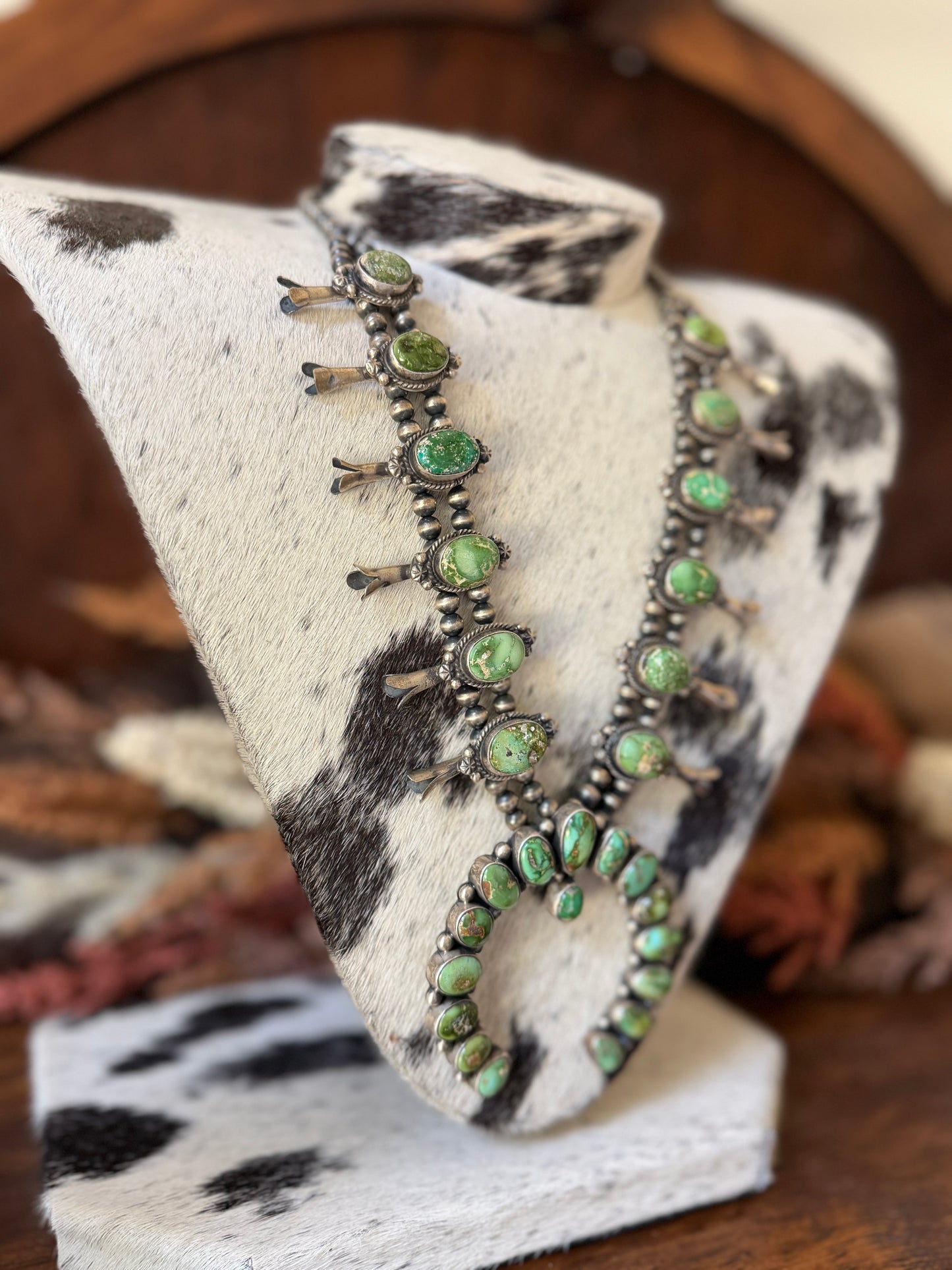E.B. Smith Native Made Royston Turquoise & Sterling Silver Squash Blossom Necklace with Multi-Stone Naja