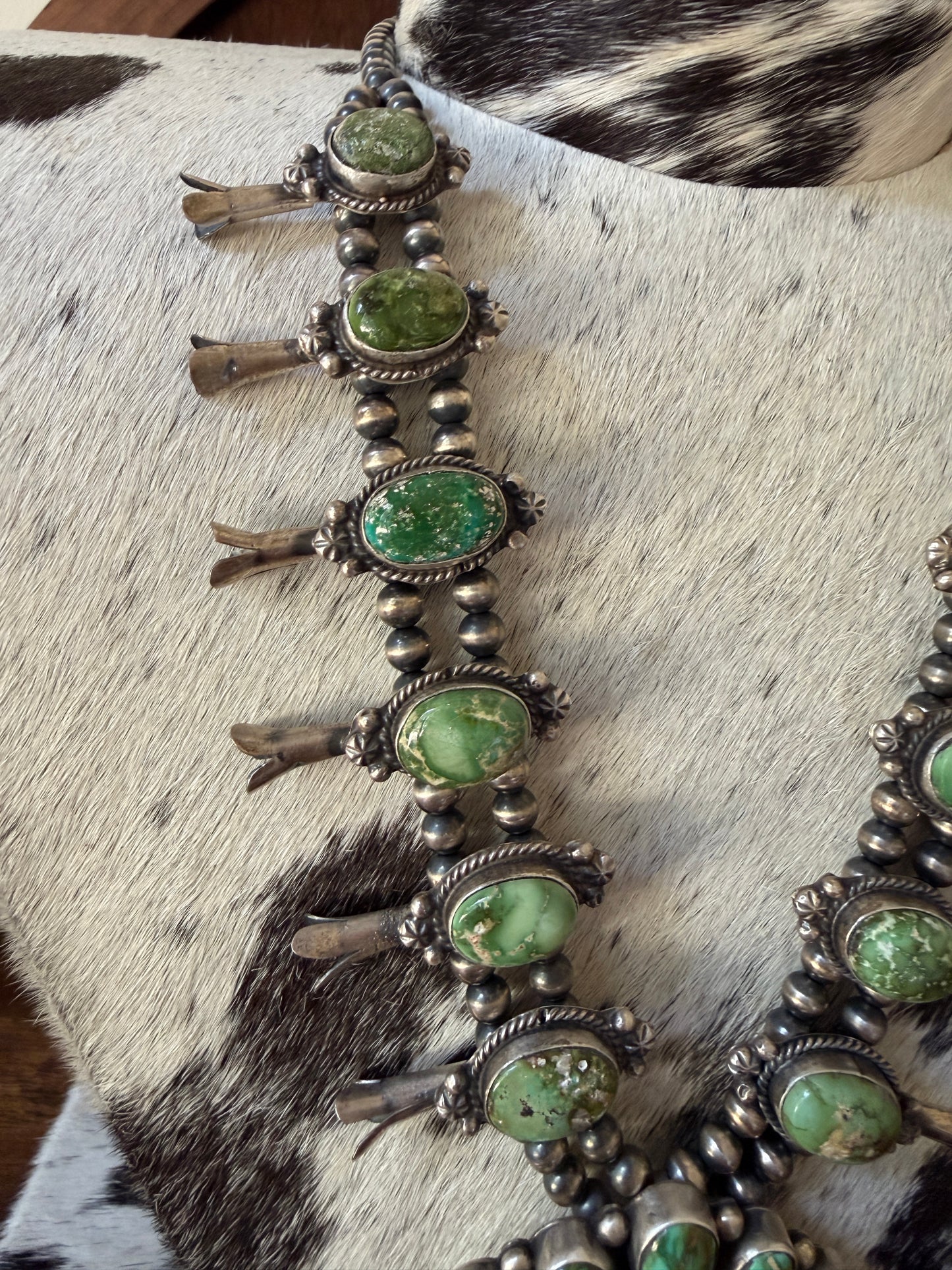 E.B. Smith Native Made Royston Turquoise & Sterling Silver Squash Blossom Necklace with Multi-Stone Naja