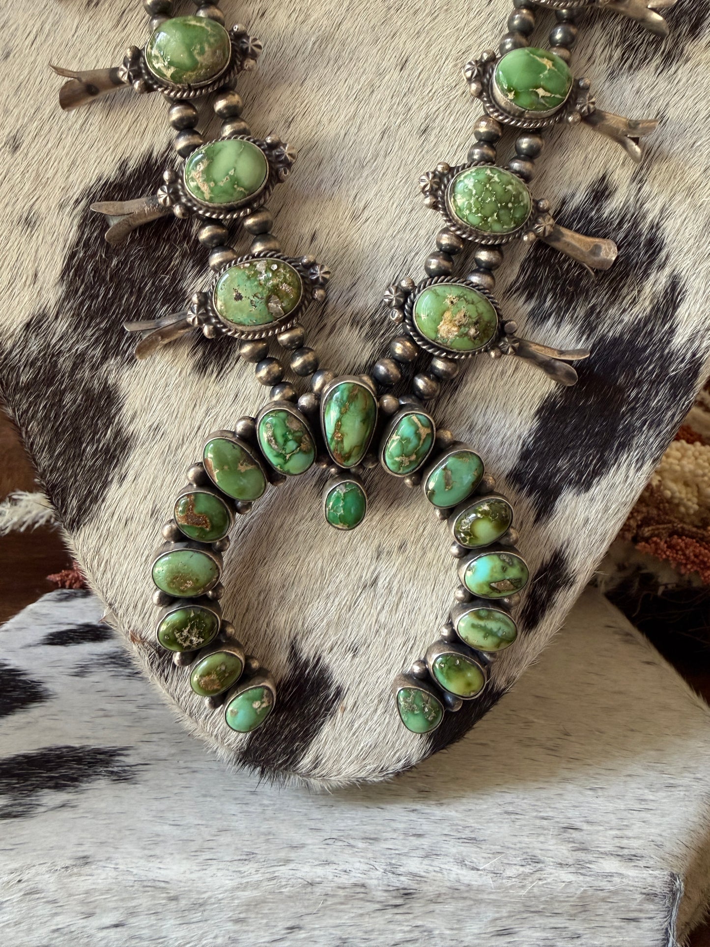 E.B. Smith Native Made Royston Turquoise & Sterling Silver Squash Blossom Necklace with Multi-Stone Naja