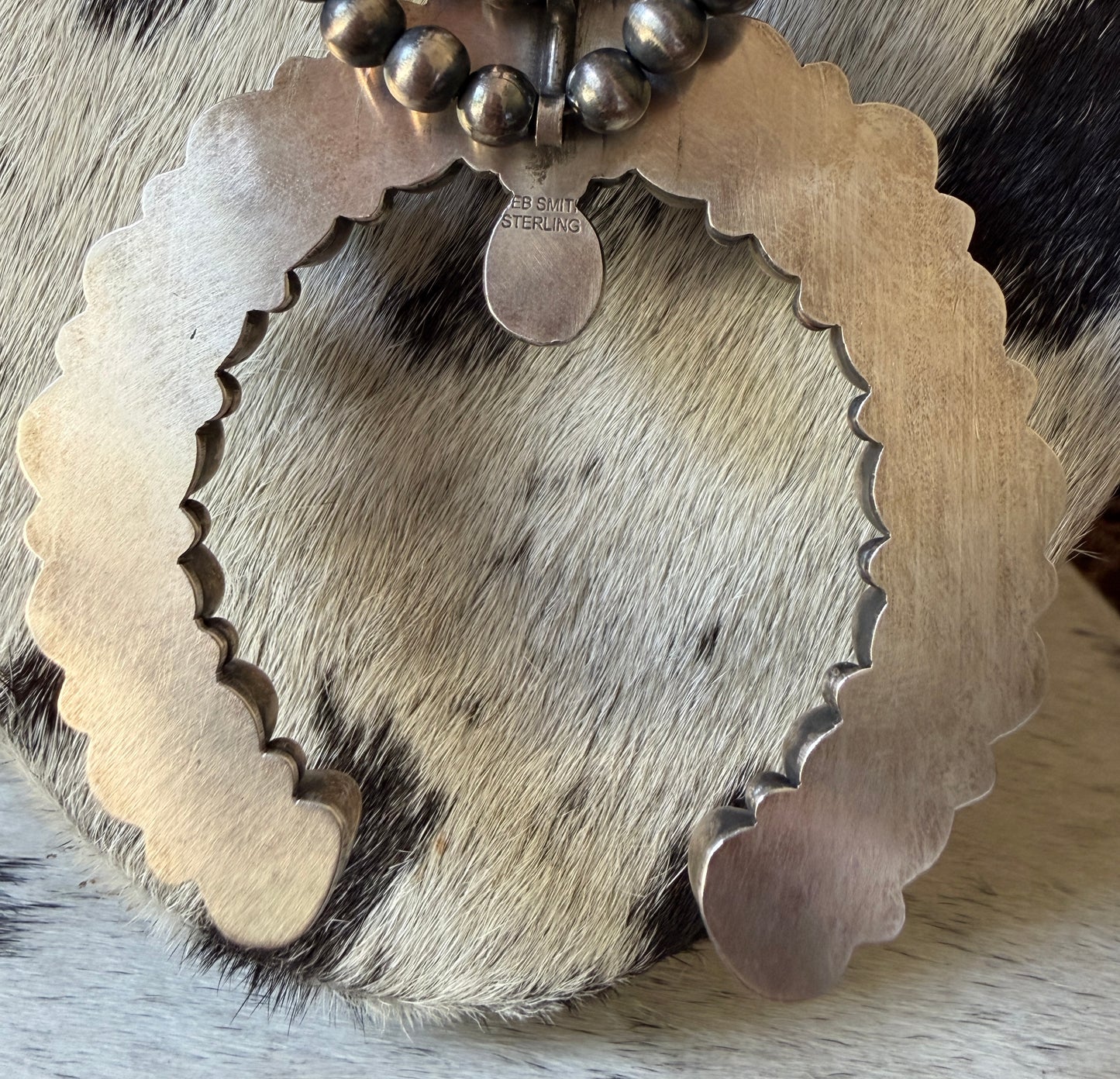 E.B. Smith Native Made Royston Turquoise & Sterling Silver Squash Blossom Necklace with Multi-Stone Naja