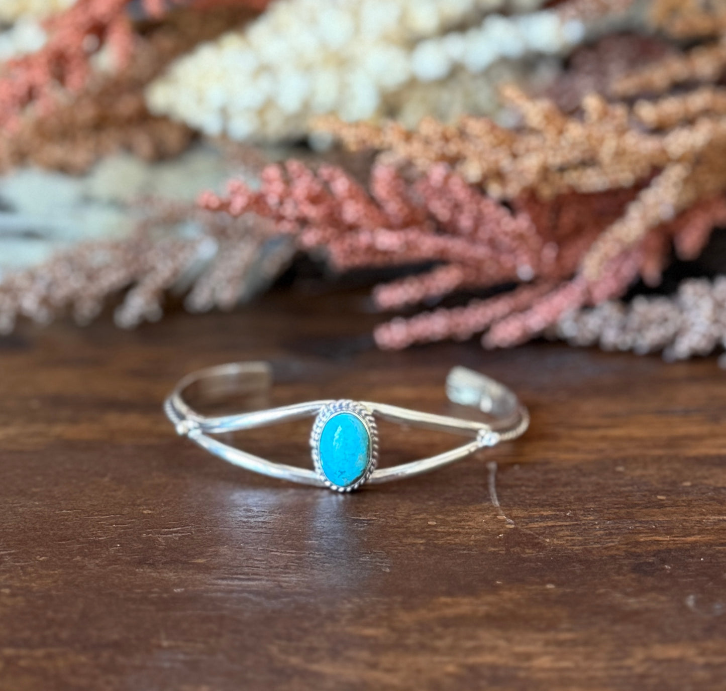 Kingman Turquoise & Sterling Silver Split-Shank Cuff Bracelet – 6" Adjustable- Native Made By Jerryson Henio - NOT SIGNED