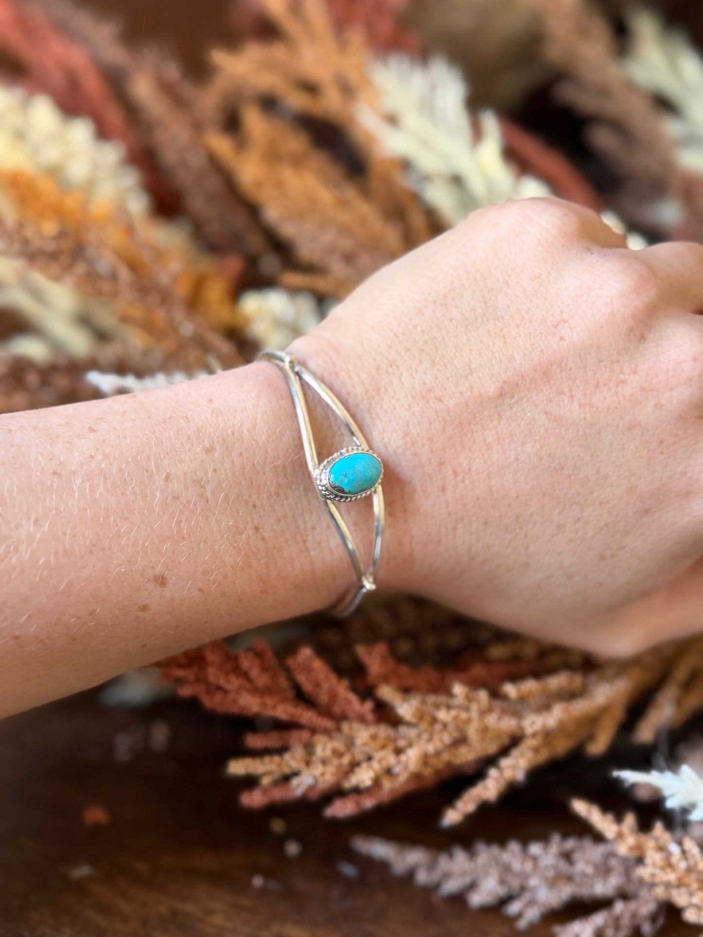 Kingman Turquoise & Sterling Silver Split-Shank Cuff Bracelet – 6" Adjustable- Native Made By Jerryson Henio - NOT SIGNED