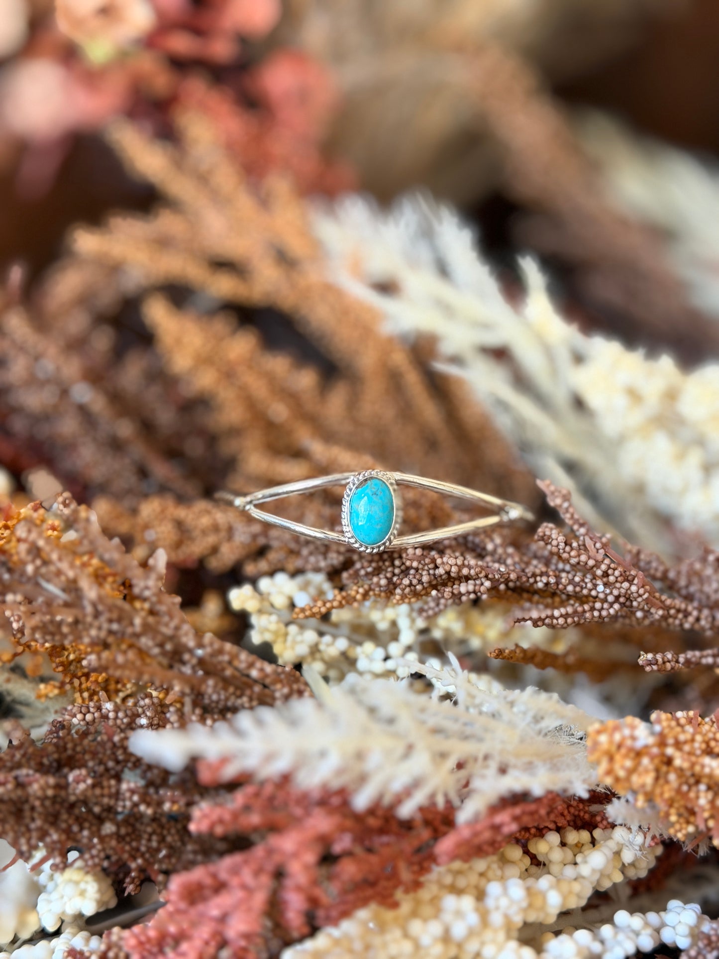 Kingman Turquoise & Sterling Silver Split-Shank Cuff Bracelet – 6" Adjustable- Native Made By Jerryson Henio - NOT SIGNED