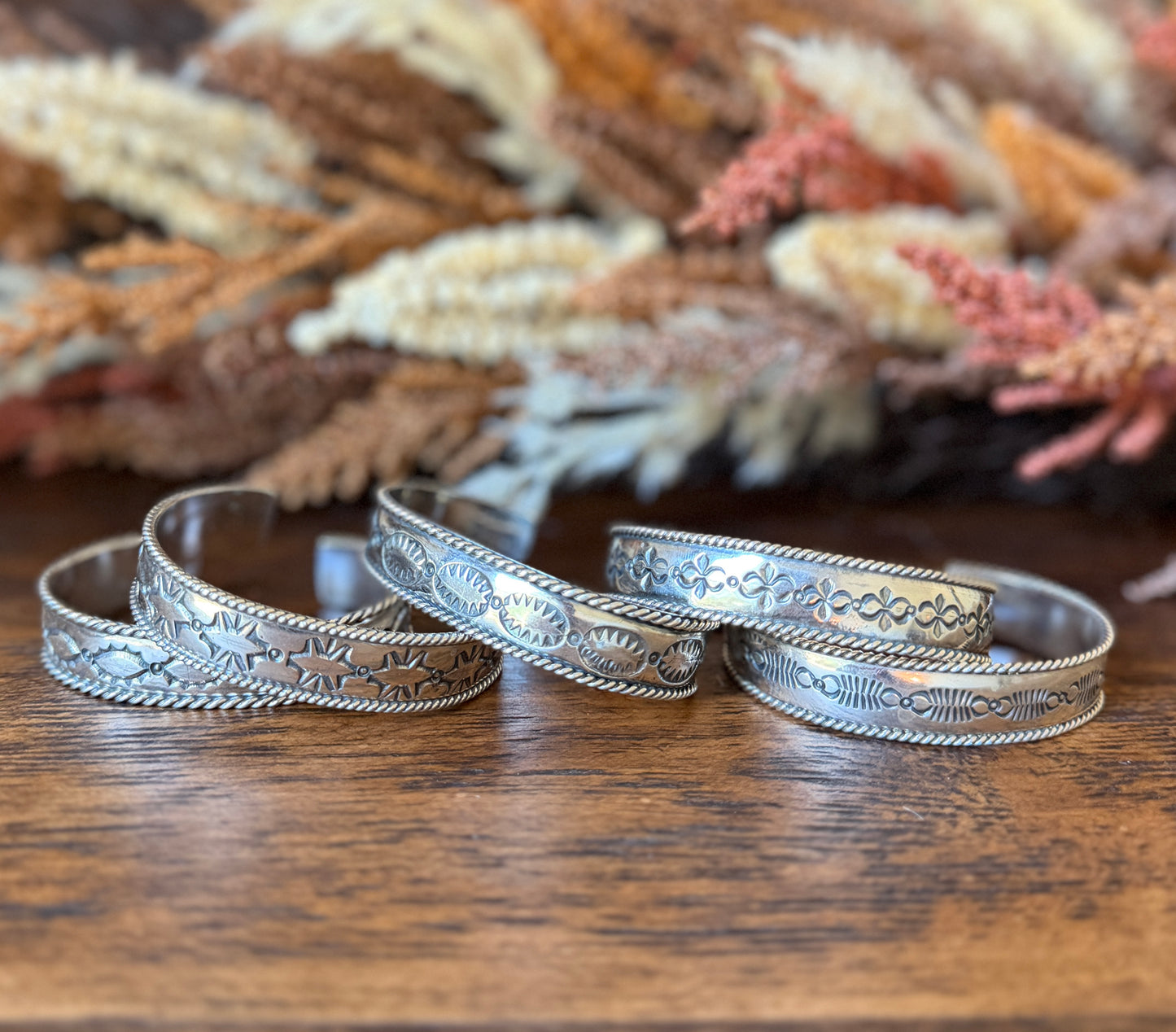 Hand-Stamped Sterling Silver Cuff Bracelet – 5 Designs- Native Made by Jason Bane