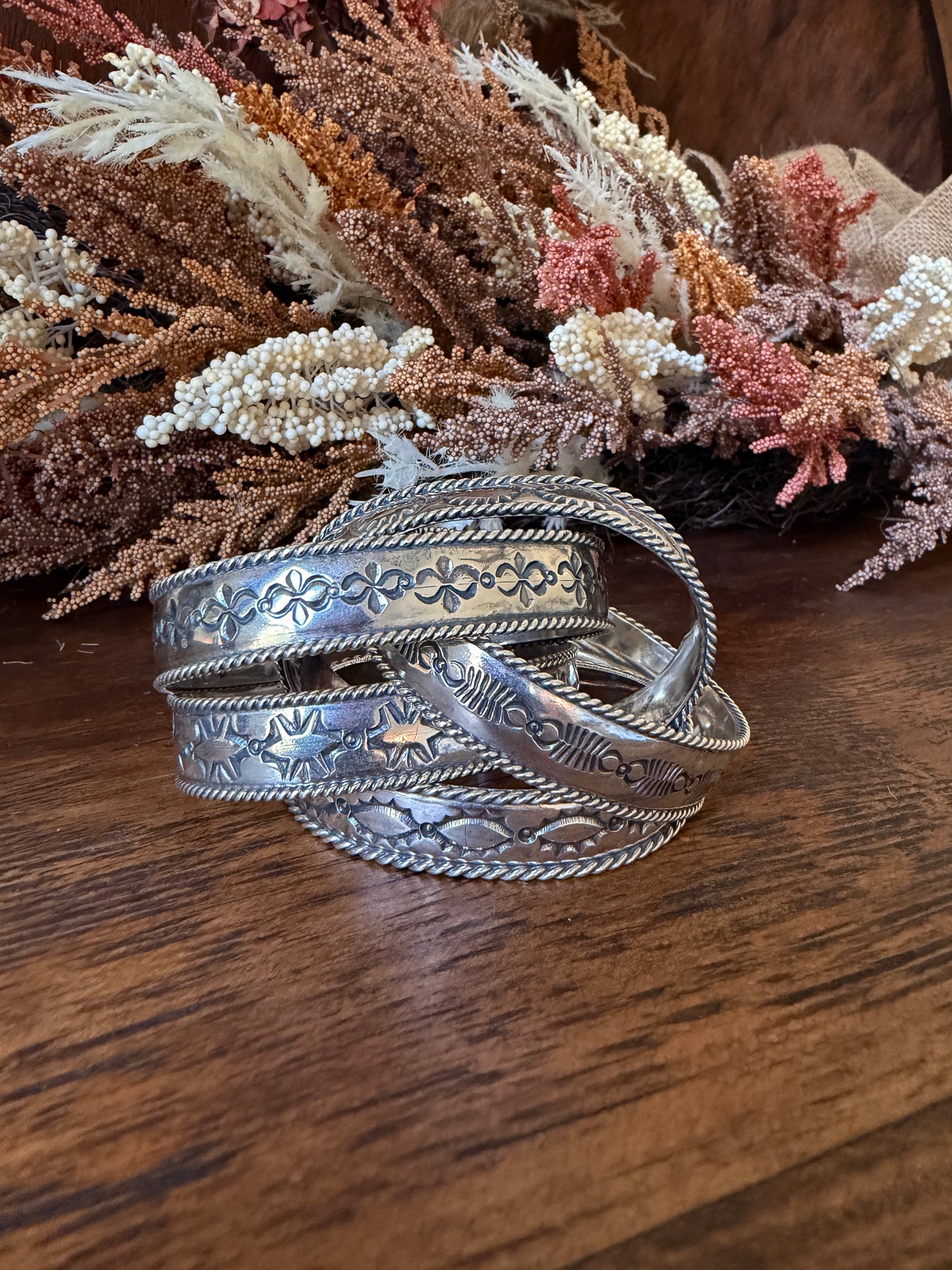 Hand-Stamped Sterling Silver Cuff Bracelet – 5 Designs- Native Made by Jason Bane