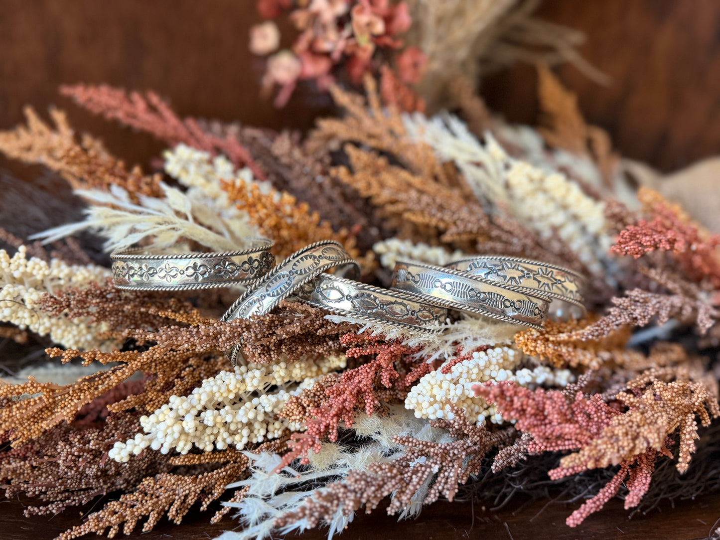 Hand-Stamped Sterling Silver Cuff Bracelet – 5 Designs- Native Made by Jason Bane
