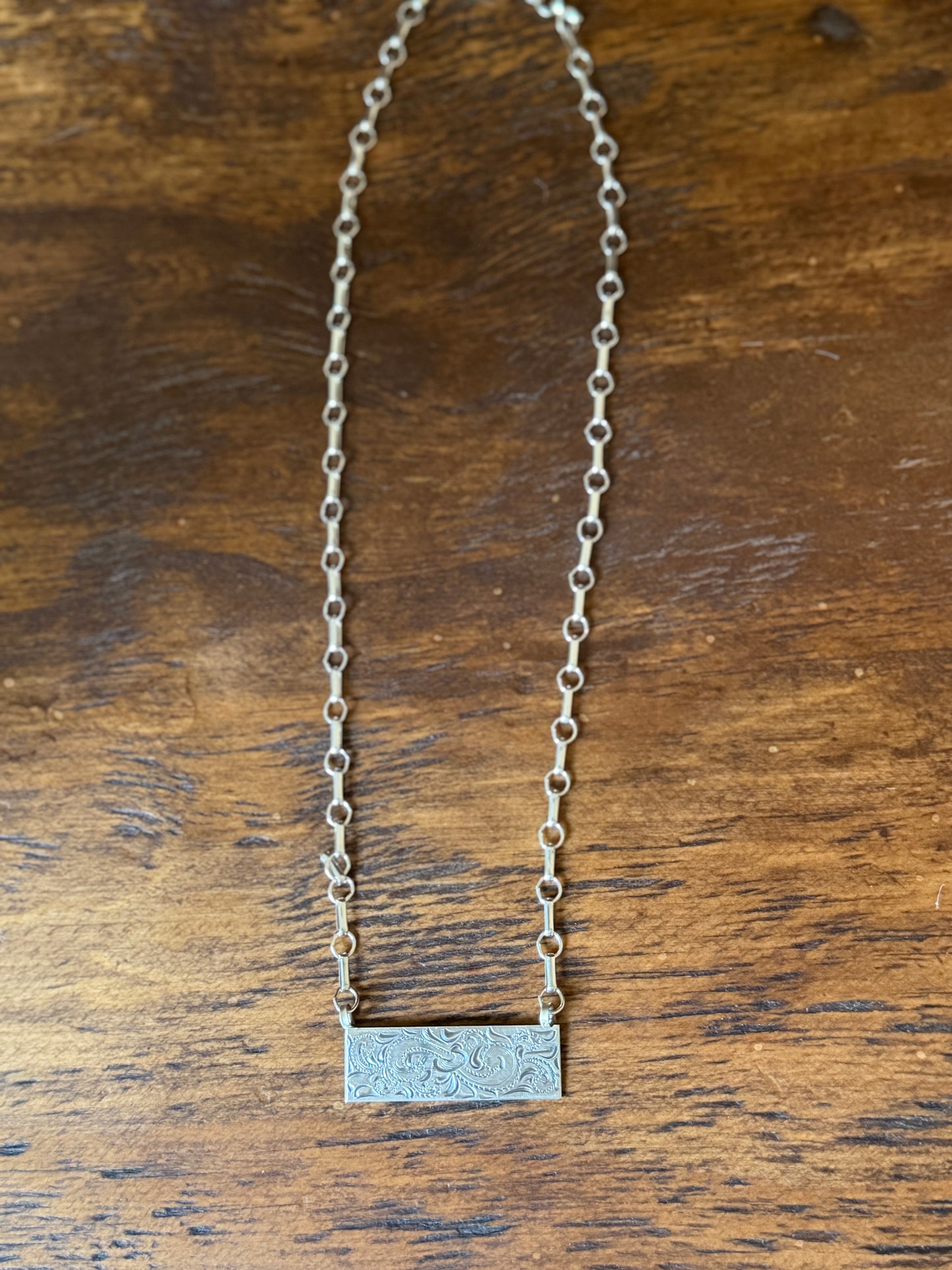 Sterling Silver Bar Necklace – 18" Native Made by Arlene Lewis