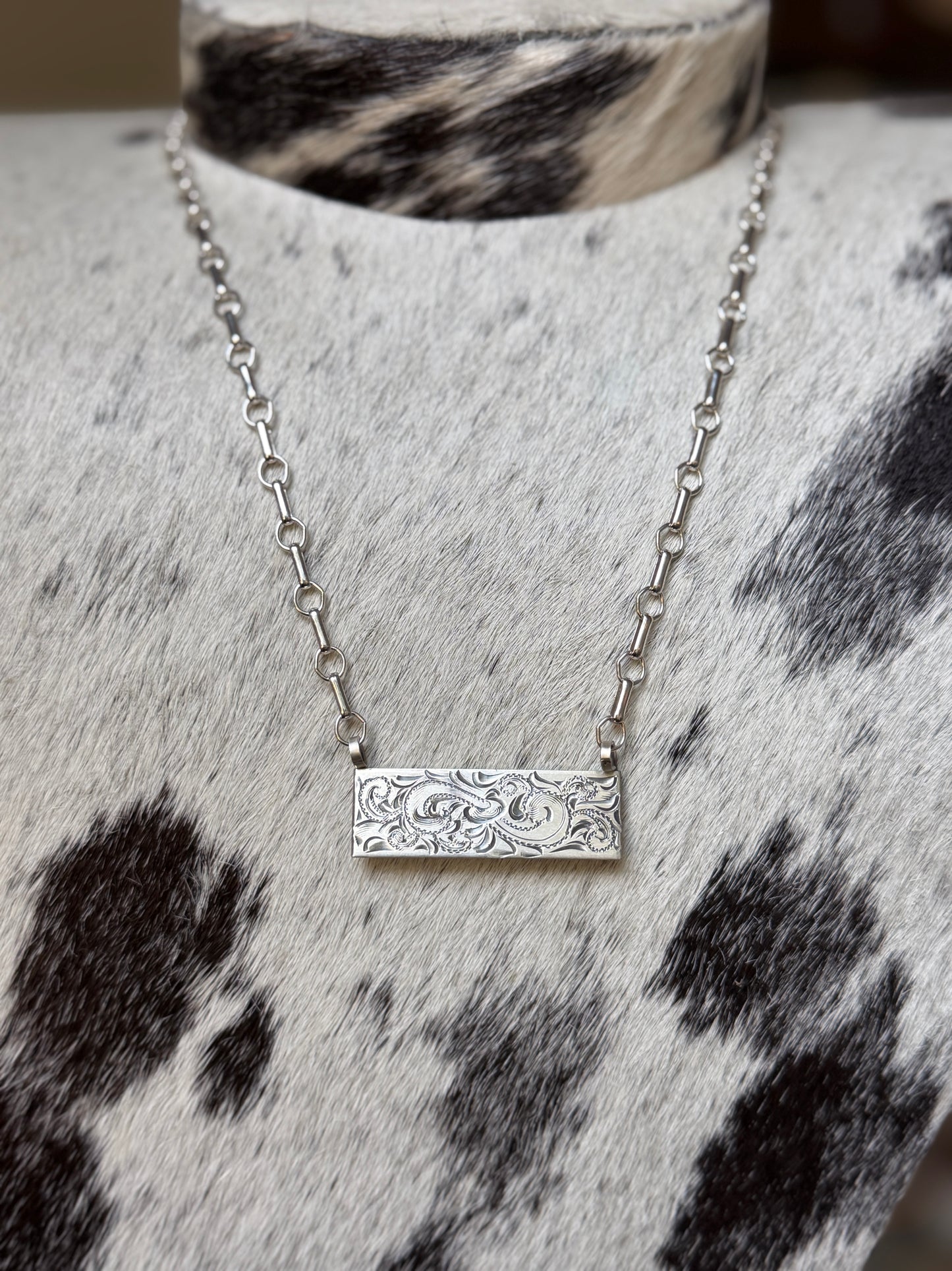 Sterling Silver Bar Necklace – 18" Native Made by Arlene Lewis