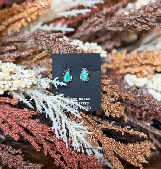 Kingman Turquoise Teardrop Stud Earrings – Sterling Silver | Native Made by Helena Barone