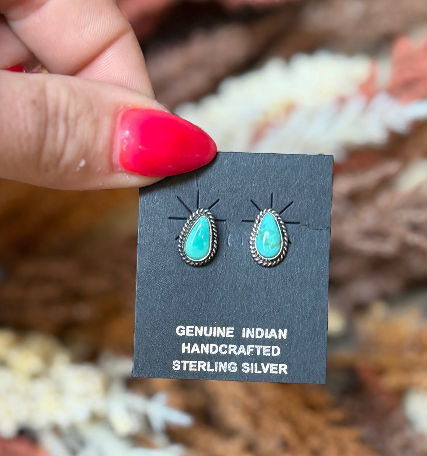 Kingman Turquoise Teardrop Stud Earrings – Sterling Silver | Native Made by Helena Barone