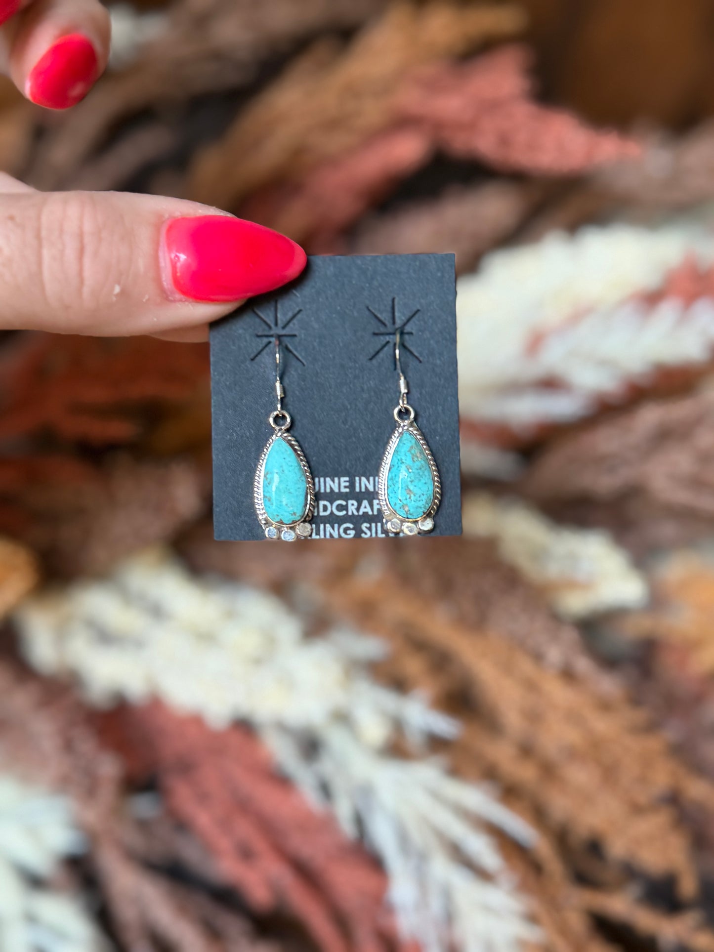 Webbed Kingman Turquoise Teardrop Dangle Earrings – Sterling Silver | Native Made by Helena Barone