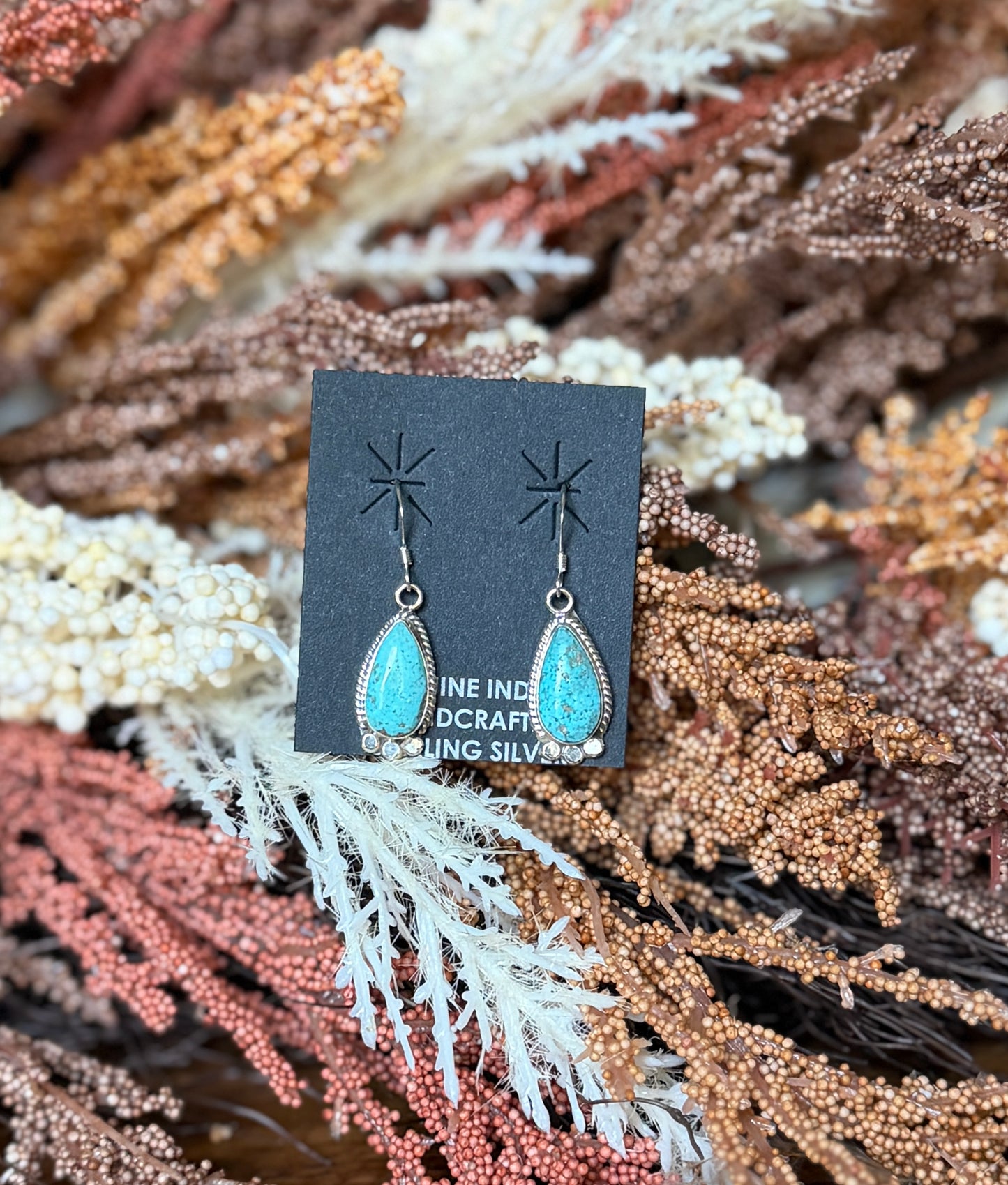Webbed Kingman Turquoise Teardrop Dangle Earrings – Sterling Silver | Native Made by Helena Barone