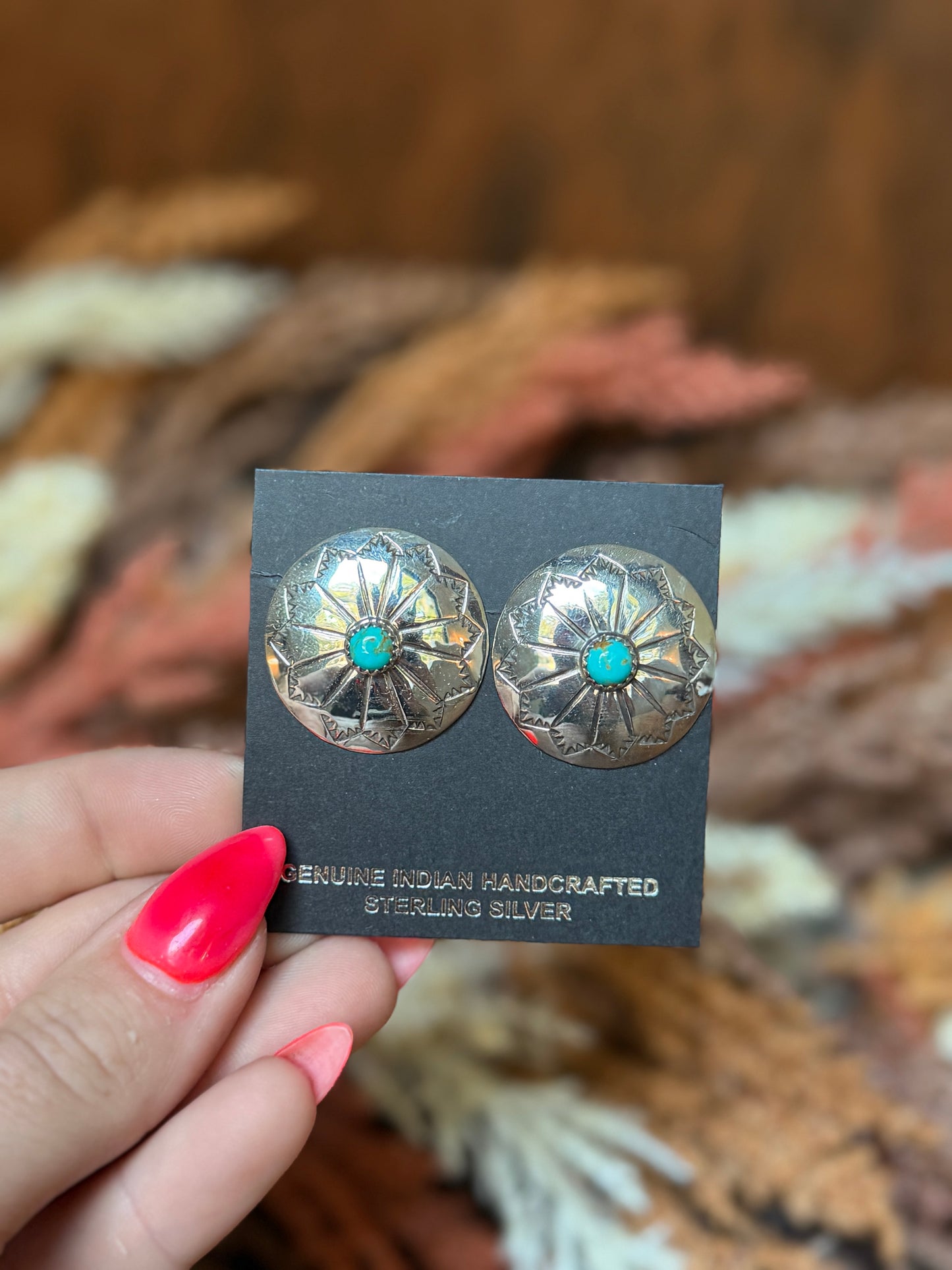 Kingman Turquoise Sterling Silver Concho Stud Earrings