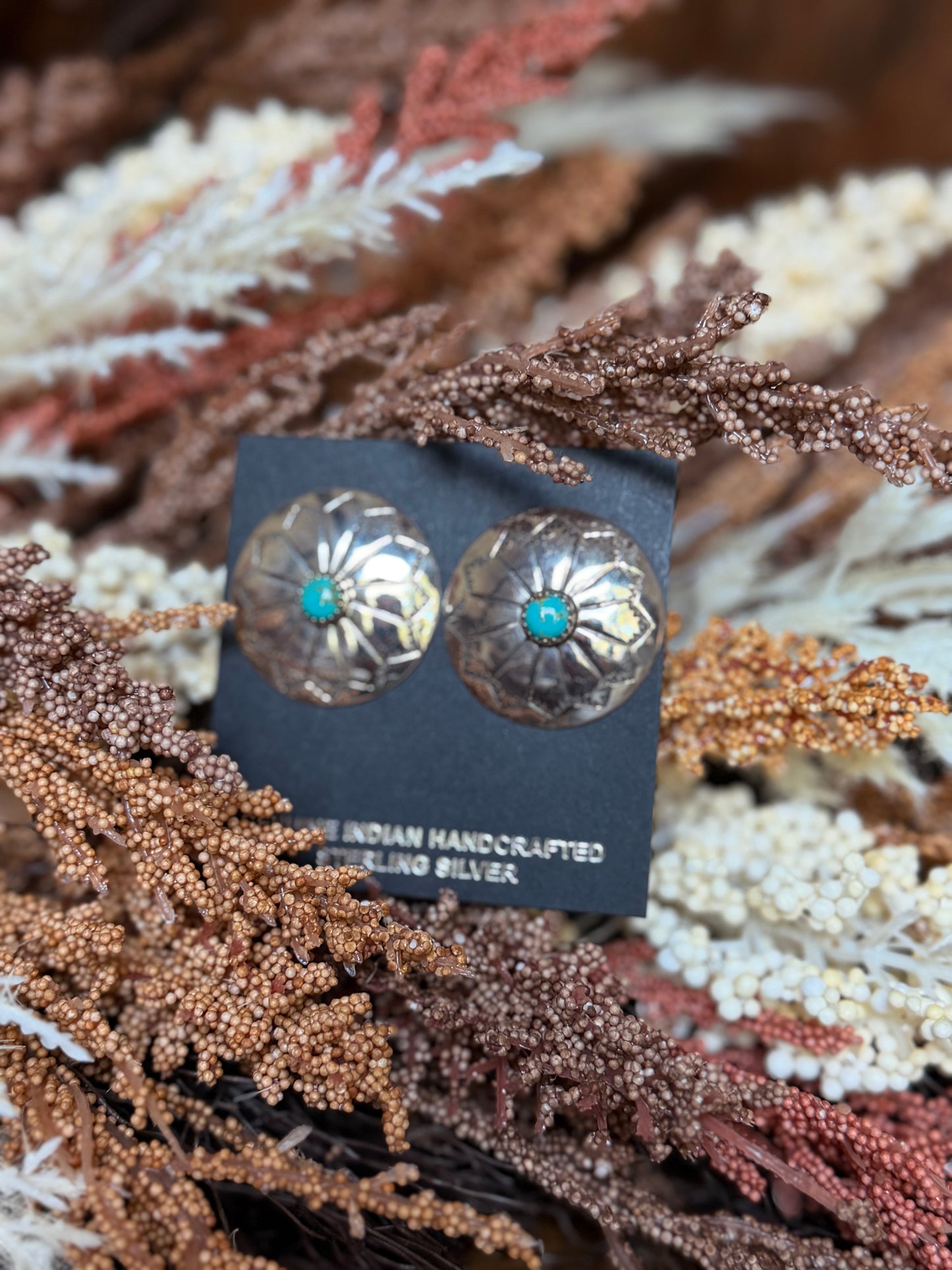 Kingman Turquoise Sterling Silver Concho Stud Earrings
