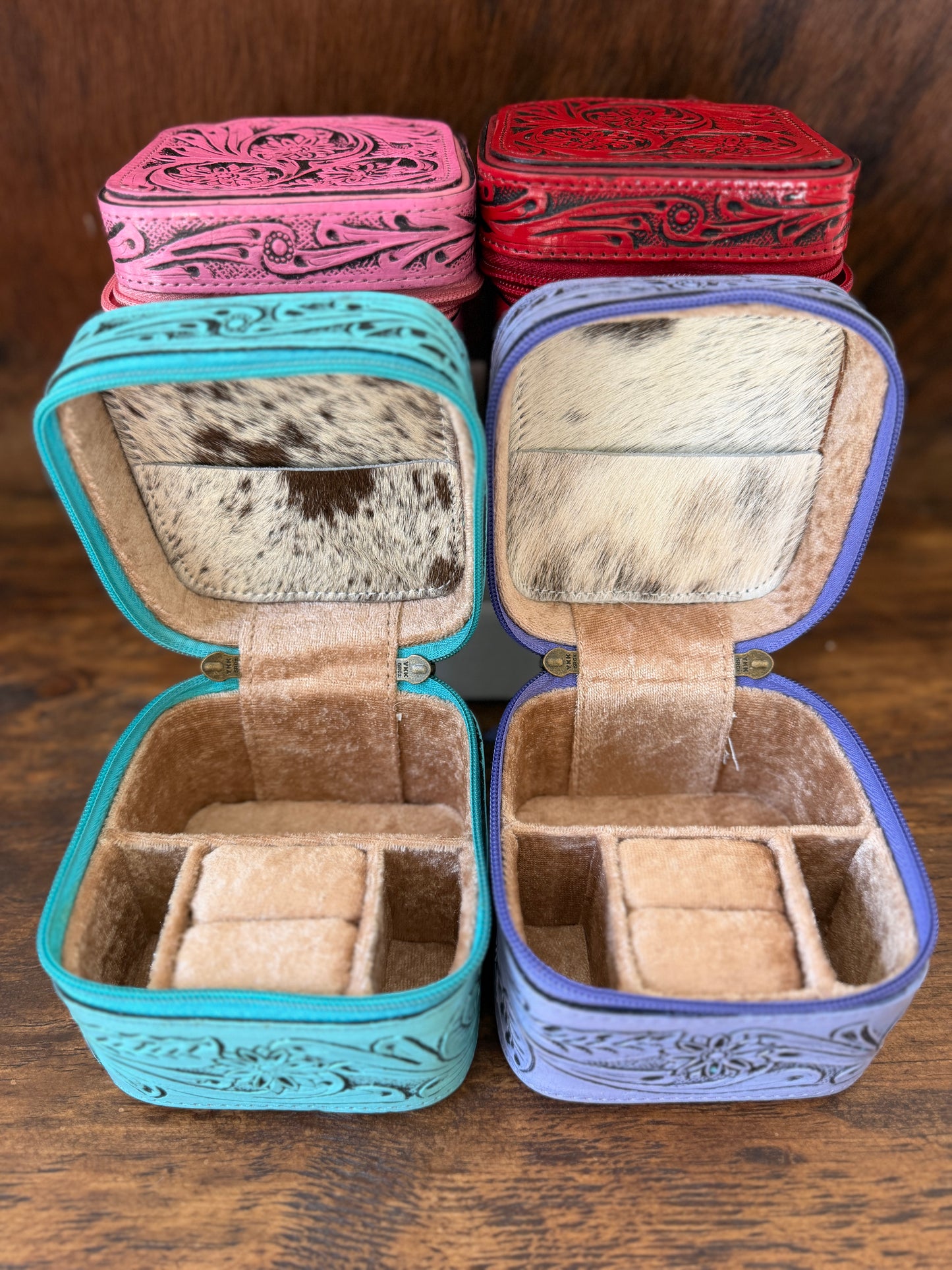 Tooled Leather Mini Jewelry Box with Genuine Cowhide