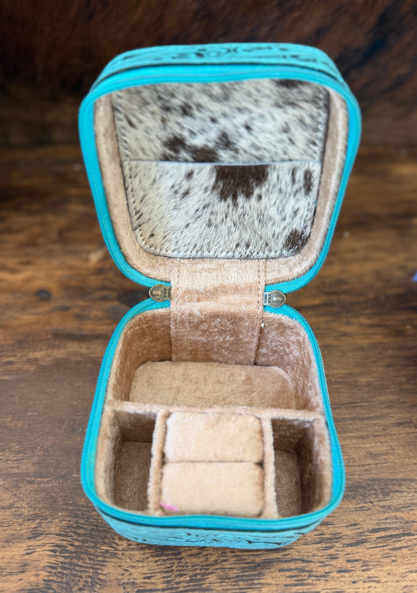 Tooled Leather Mini Jewelry Box with Genuine Cowhide