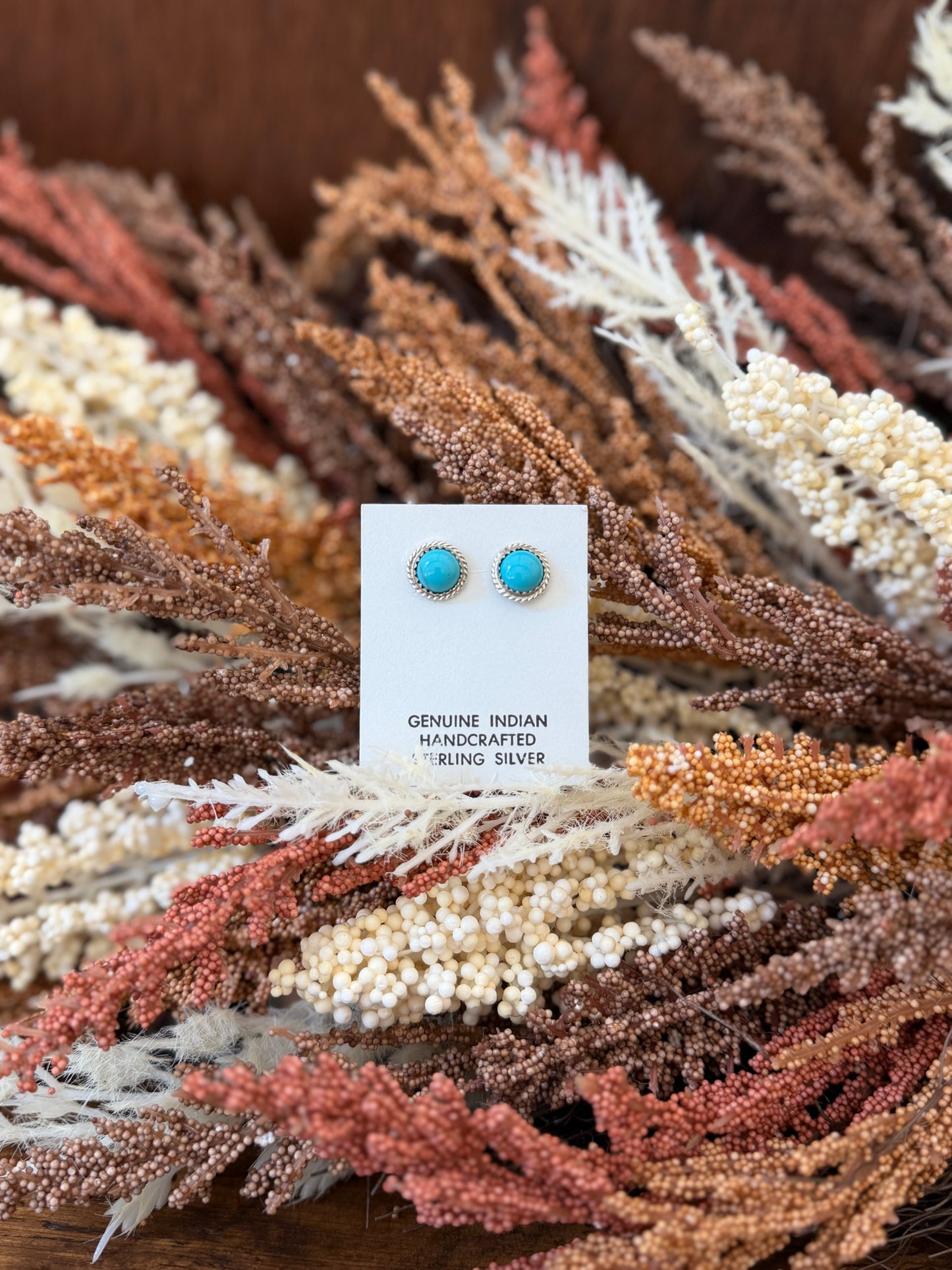 Kingman Turquoise & Sterling Silver Stud Earrings - Native Made by Esther White