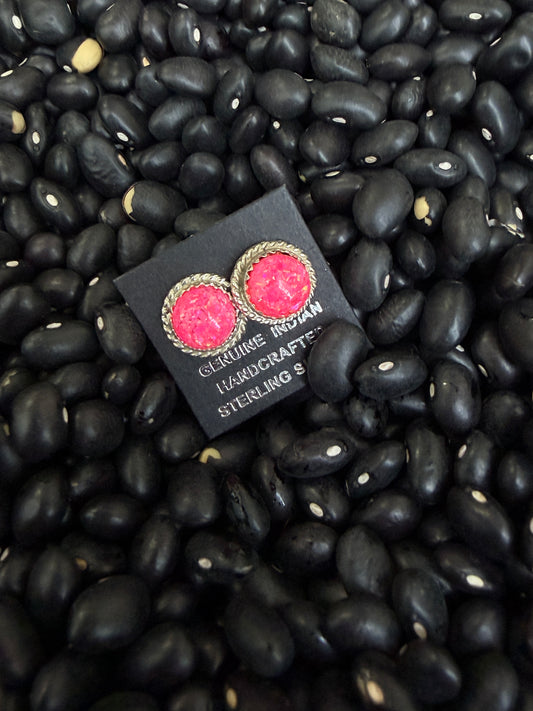 Pink Opal & 925 Sterling Silver Stud Earrings – Native Made by Esther White