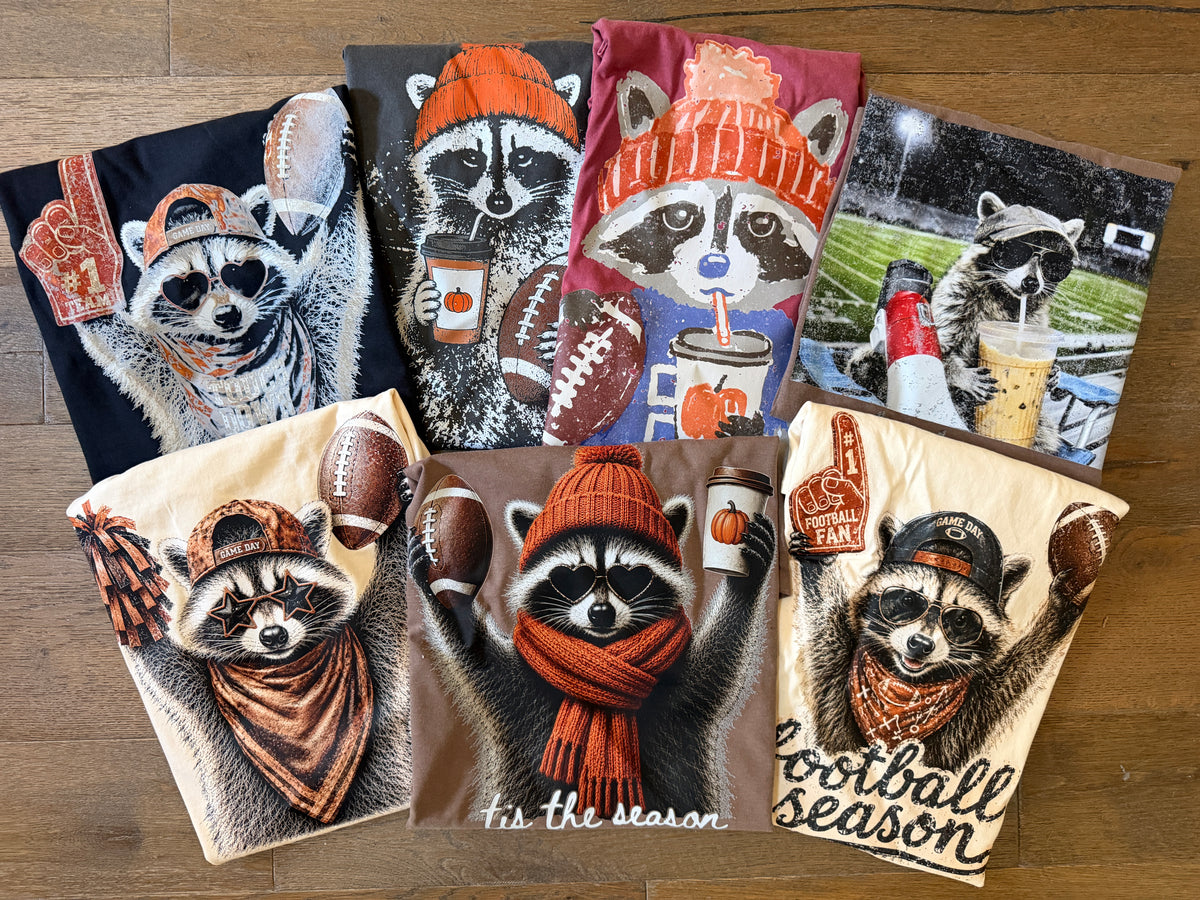 Raccoon Mystery Tee Bundle | 2 Comfort Colors® Graphic Tees – Choose Fall/Spooky or Football