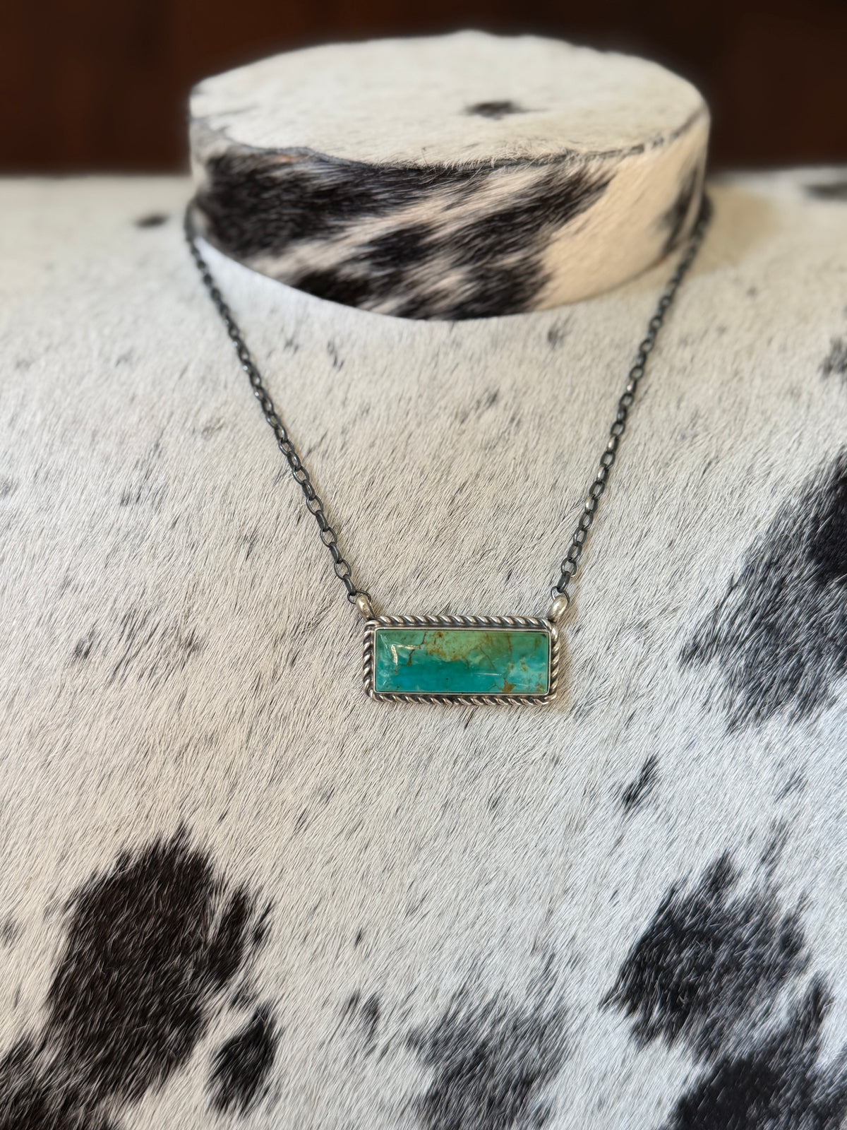 Chassity Belone Number 8 Turquoise 16" Bar Necklace – Native Made 925 Sterling Silver