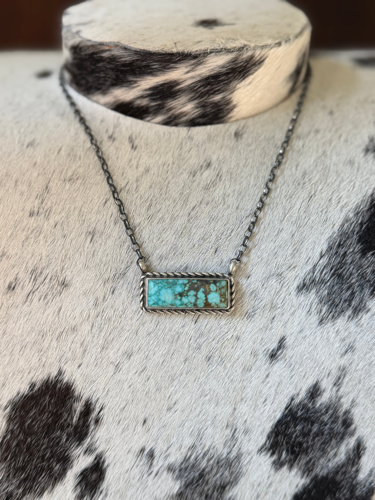 Chassity Belone Number 8 Turquoise 16" Bar Necklace – Native Made 925 Sterling Silver