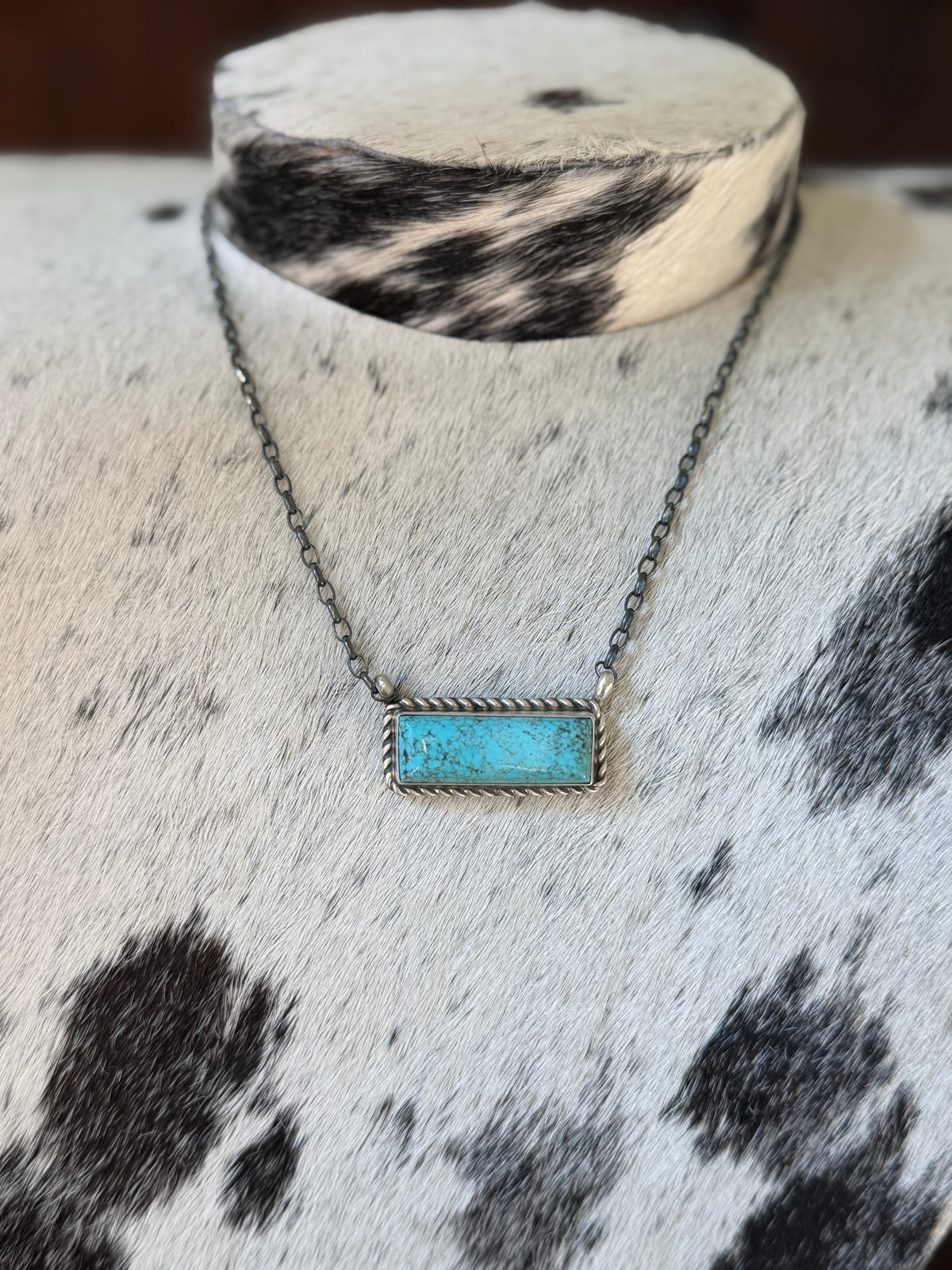 Chassity Belone Number 8 Turquoise 16" Bar Necklace – Native Made 925 Sterling Silver