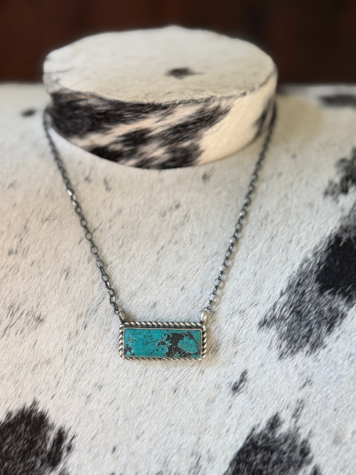 Chassity Belone Number 8 Turquoise 16" Bar Necklace – Native Made 925 Sterling Silver
