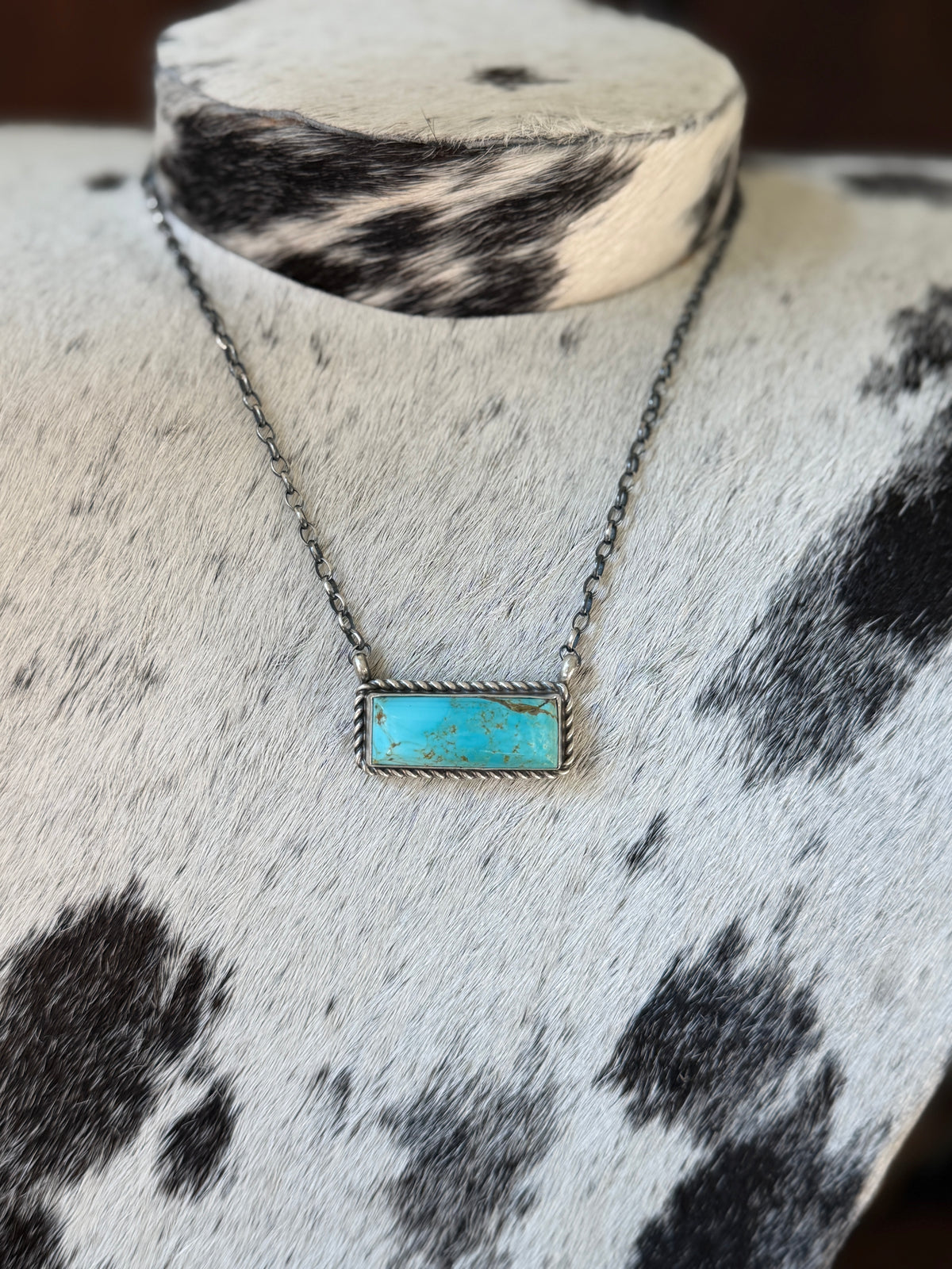 Chassity Belone Number 8 Turquoise 16" Bar Necklace – Native Made 925 Sterling Silver