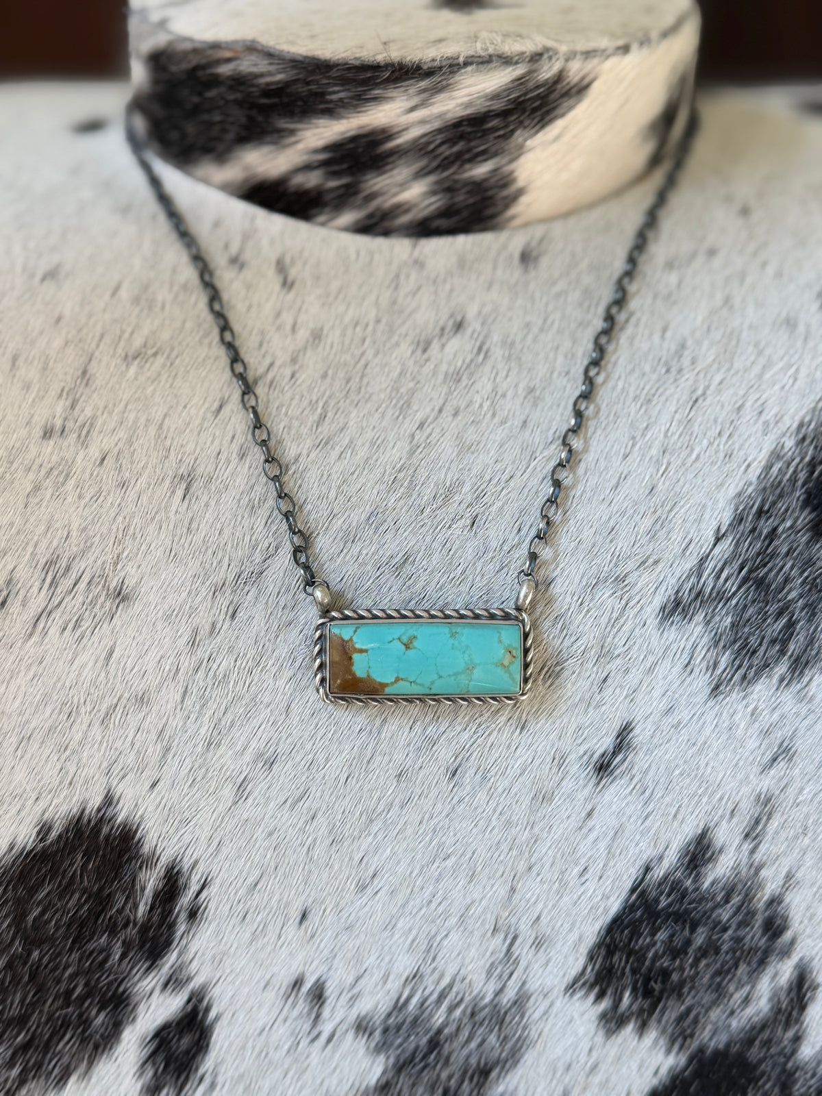 Chassity Belone Number 8 Turquoise 16" Bar Necklace – Native Made 925 Sterling Silver