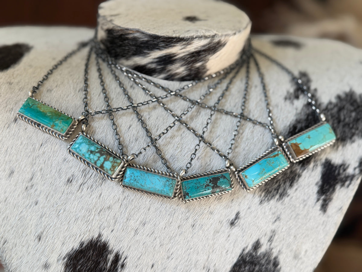 Chassity Belone Number 8 Turquoise 16" Bar Necklace – Native Made 925 Sterling Silver