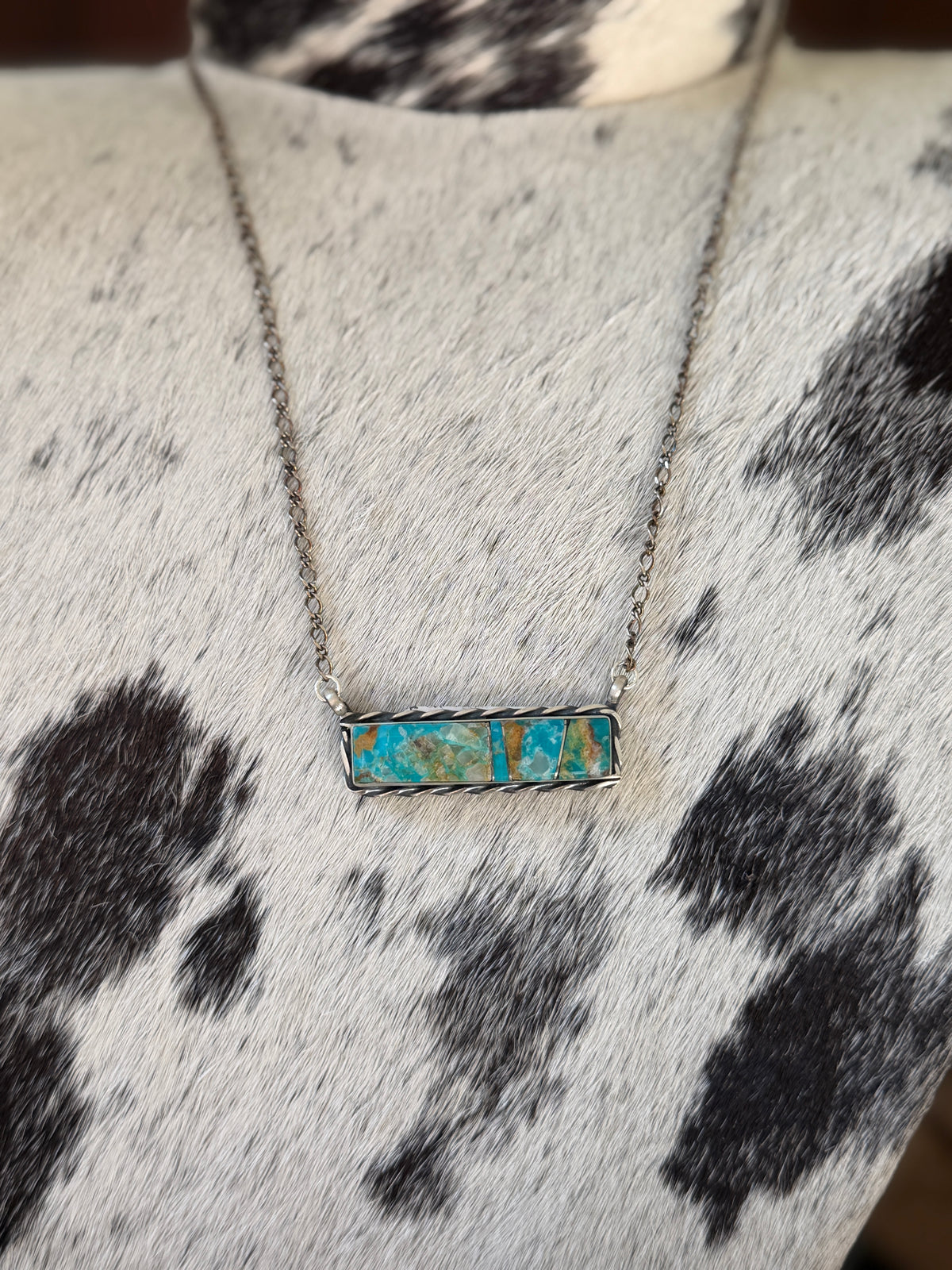 Steve Francisco Kingman Turquoise Bar Necklace – Native Made 925 Sterling Silver | 18"