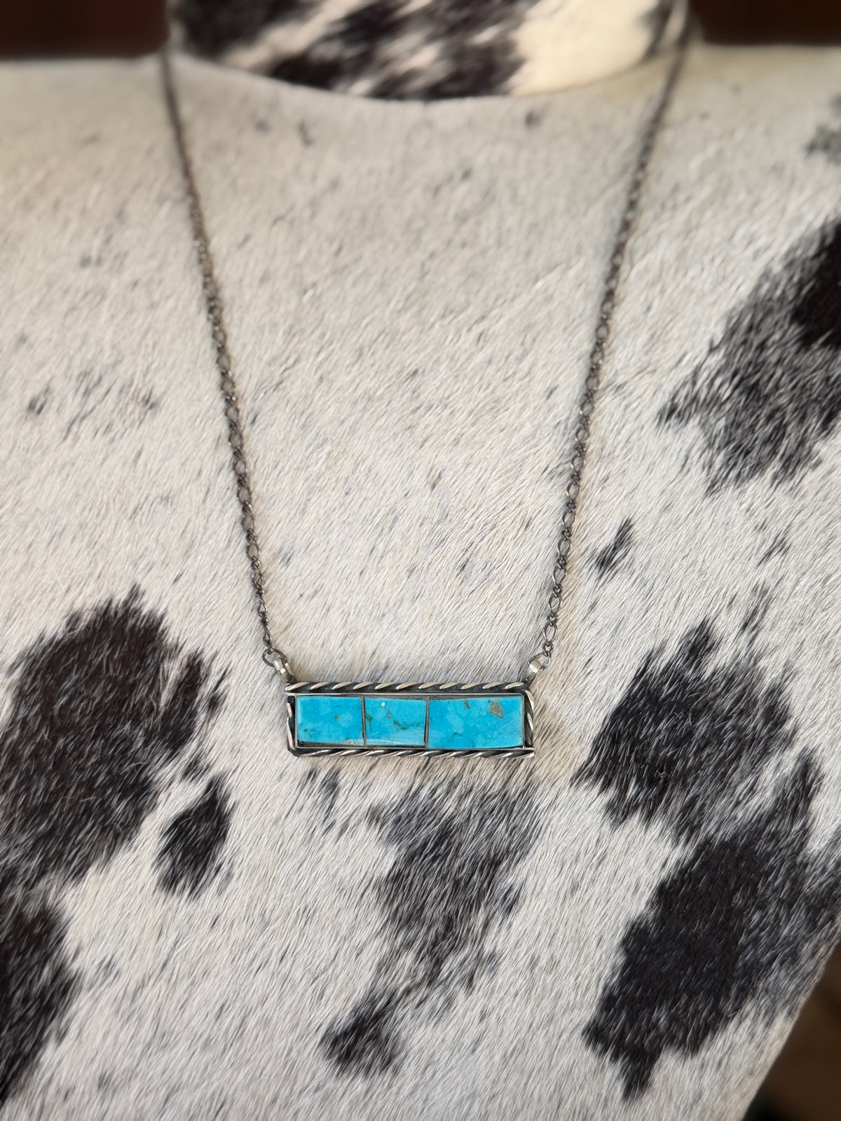 Steve Francisco Kingman Turquoise Bar Necklace – Native Made 925 Sterling Silver | 18"