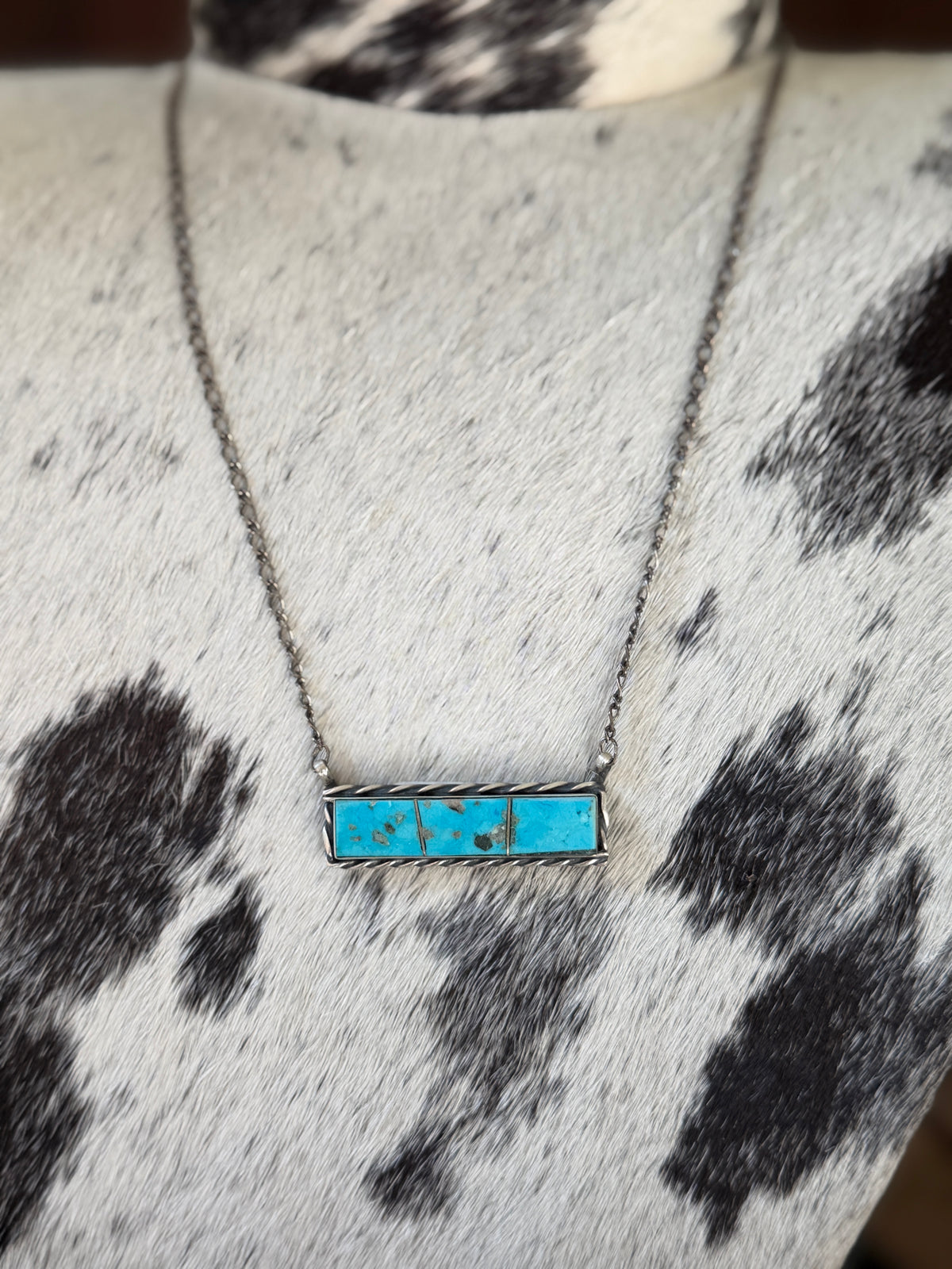 Steve Francisco Kingman Turquoise Bar Necklace – Native Made 925 Sterling Silver | 18"