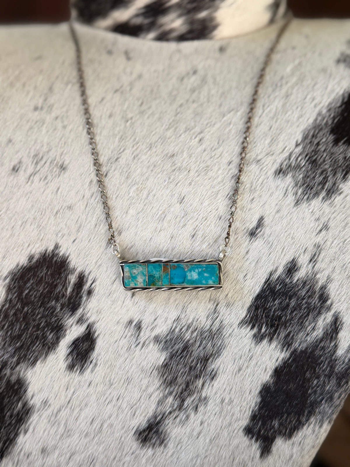 Steve Francisco Kingman Turquoise Bar Necklace – Native Made 925 Sterling Silver | 18"