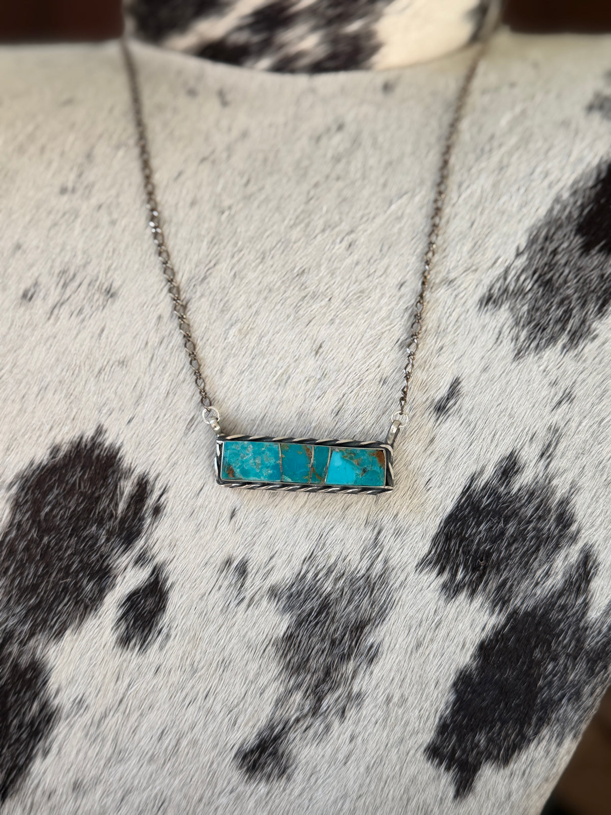 Steve Francisco Kingman Turquoise Bar Necklace – Native Made 925 Sterling Silver | 18"